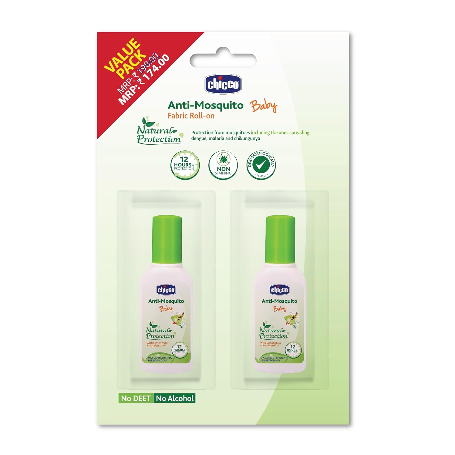 Chicco Anti-Mosquito Baby Fabric Roll-On With The Natural Protection Of 12+ Hours, 2Pc (8ml + 8ml)