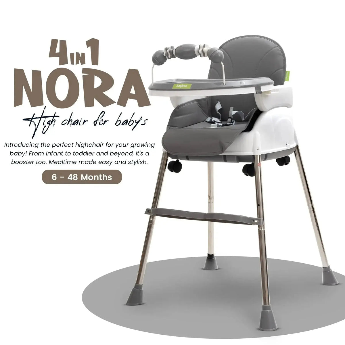 Baybee Nora 4-in-1 Convertible High Chair for Kids | Adjustable Baby Feeding Chair with Safety Harness, Cushion & Removable Tray
