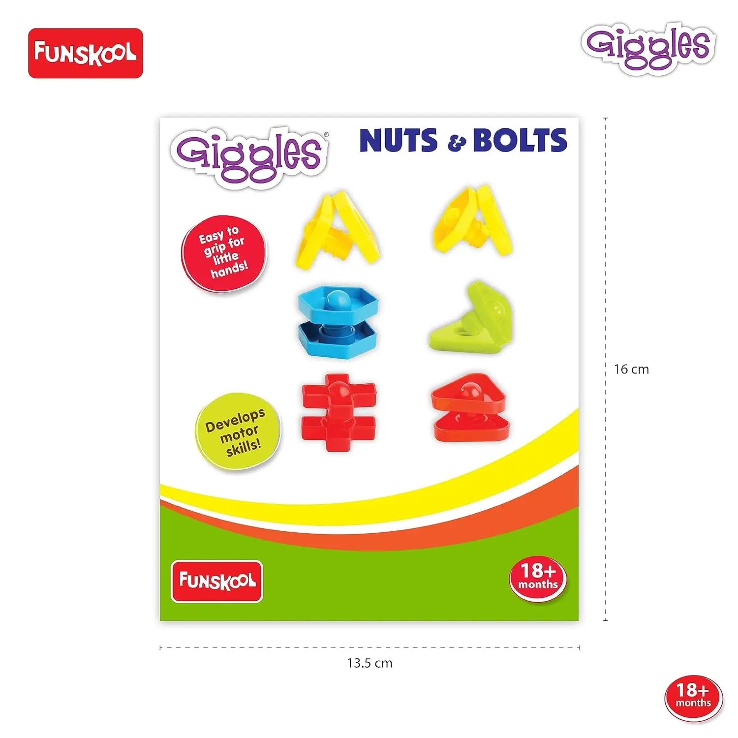 Giggles Funskool Giggles - Nuts And Bolts, Interlocking Educational Blocks, Shape & Colours, 18 Months & Above, Infant And Preschool Toys, Multicolor Giggles Funskool