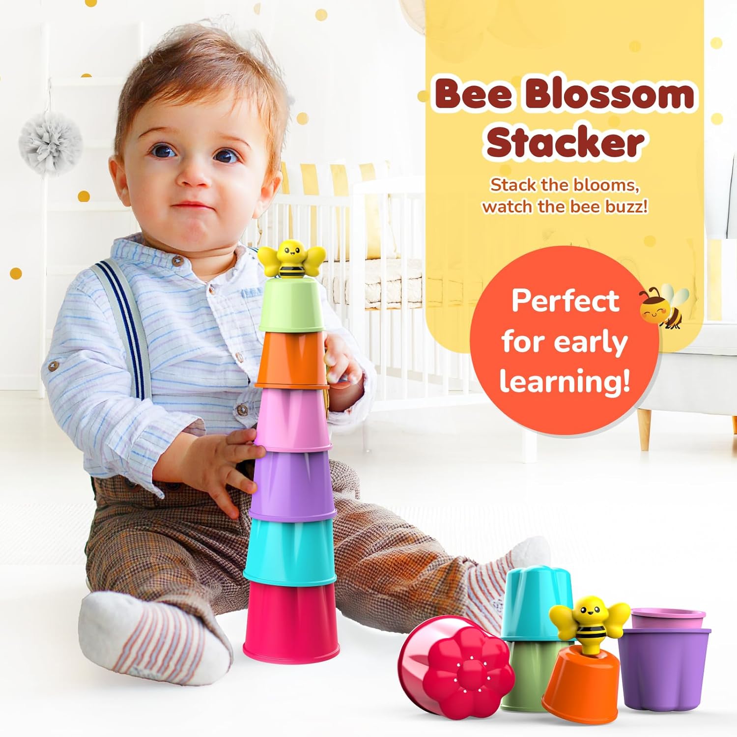 Giggles Funskool Bee Blossom Stacker, Fun & Development Toy for Babies, Educational Brain Activity Toys, Perfect for Early Learning, Multicolor Stacking Gift Set for Kids, Age 12+ Months