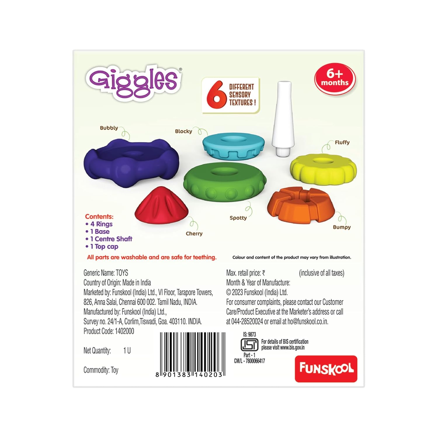 Giggles Funskool Stack A Rocket, Nesting & Stackable Textured Toy for Kids, Encourages Learning & Development, Fun Activity for Babies, Gift Set for Kid, Age 6+ Months