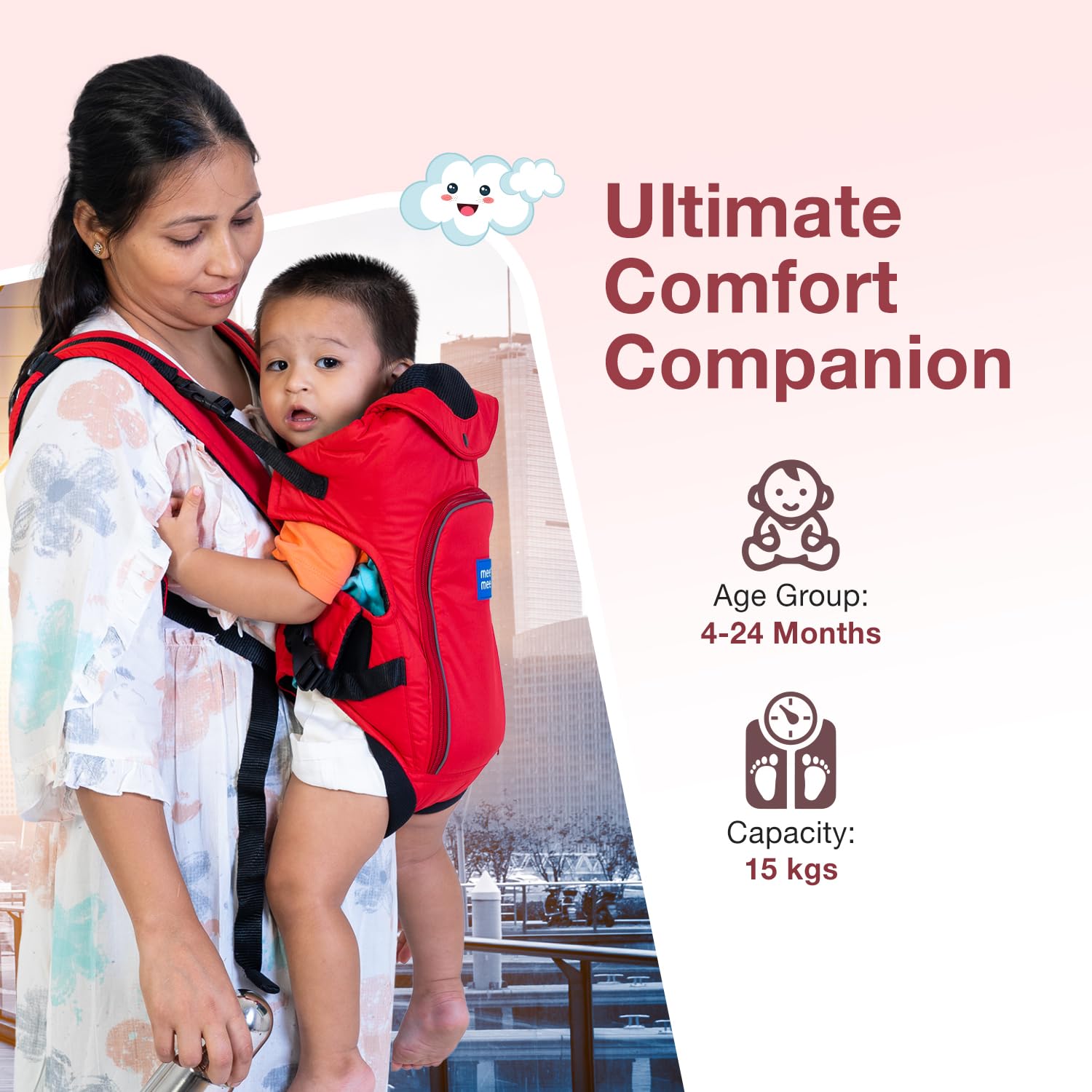 Mee Mee Cuddle Up Baby Carrier With Advanced Support | 6-Way Advantage | Thickly Cushioned | Breathable Fabric | Adjustable Wide Straps | Safe & Comfortable | 0m+ upto 12kgs