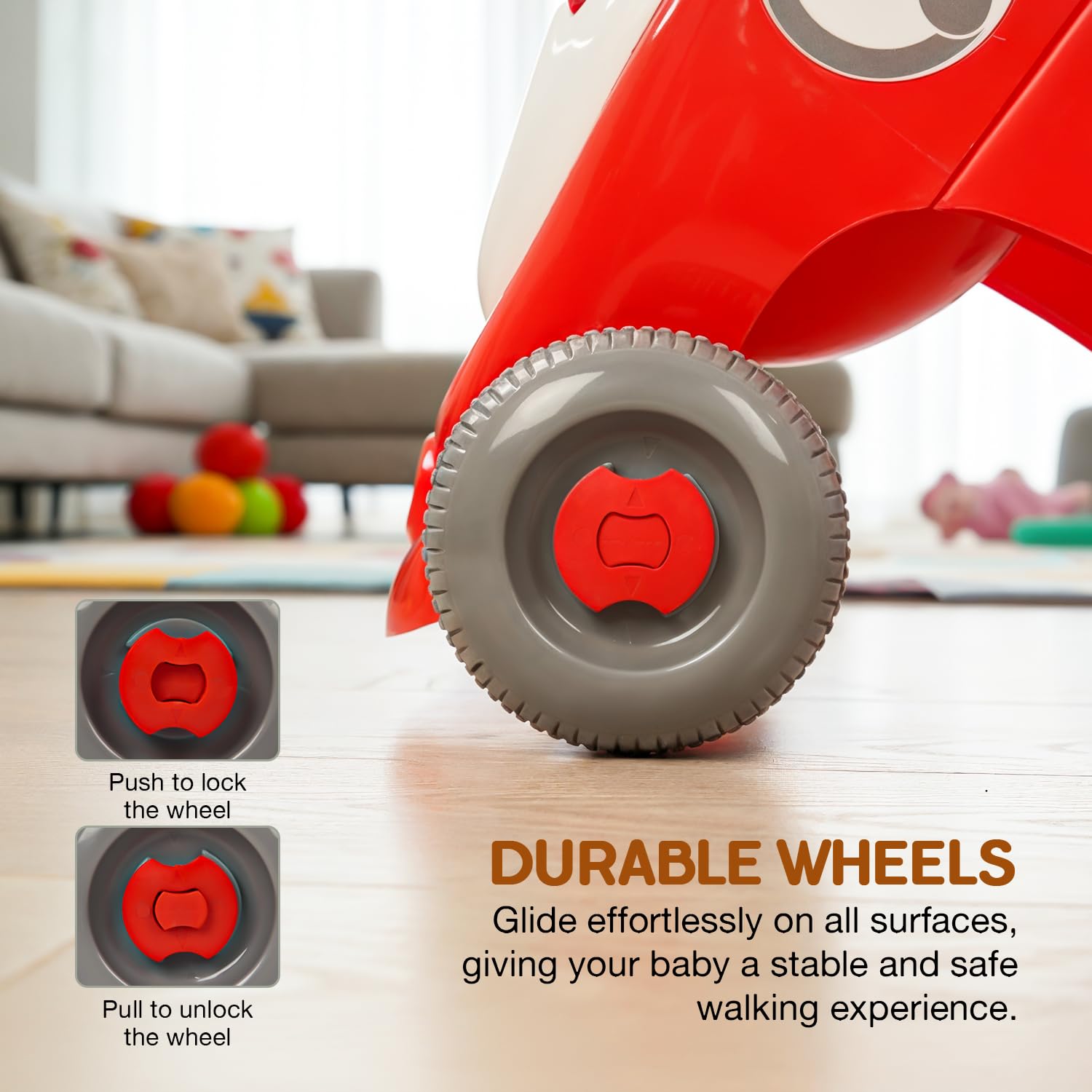 Baybee Oleo Baby Walker for Kids, Baby Activity Walker with Music, LED Light, Rotating Gears & Grip Push Handle | Kids Walker for Baby Toddlers | Baby Walker for 0 to 2 Years Boy Girl (Red)