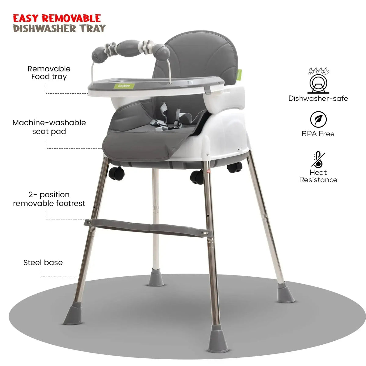 Baybee Nora 4-in-1 Convertible High Chair for Kids | Adjustable Baby Feeding Chair with Safety Harness, Cushion & Removable Tray