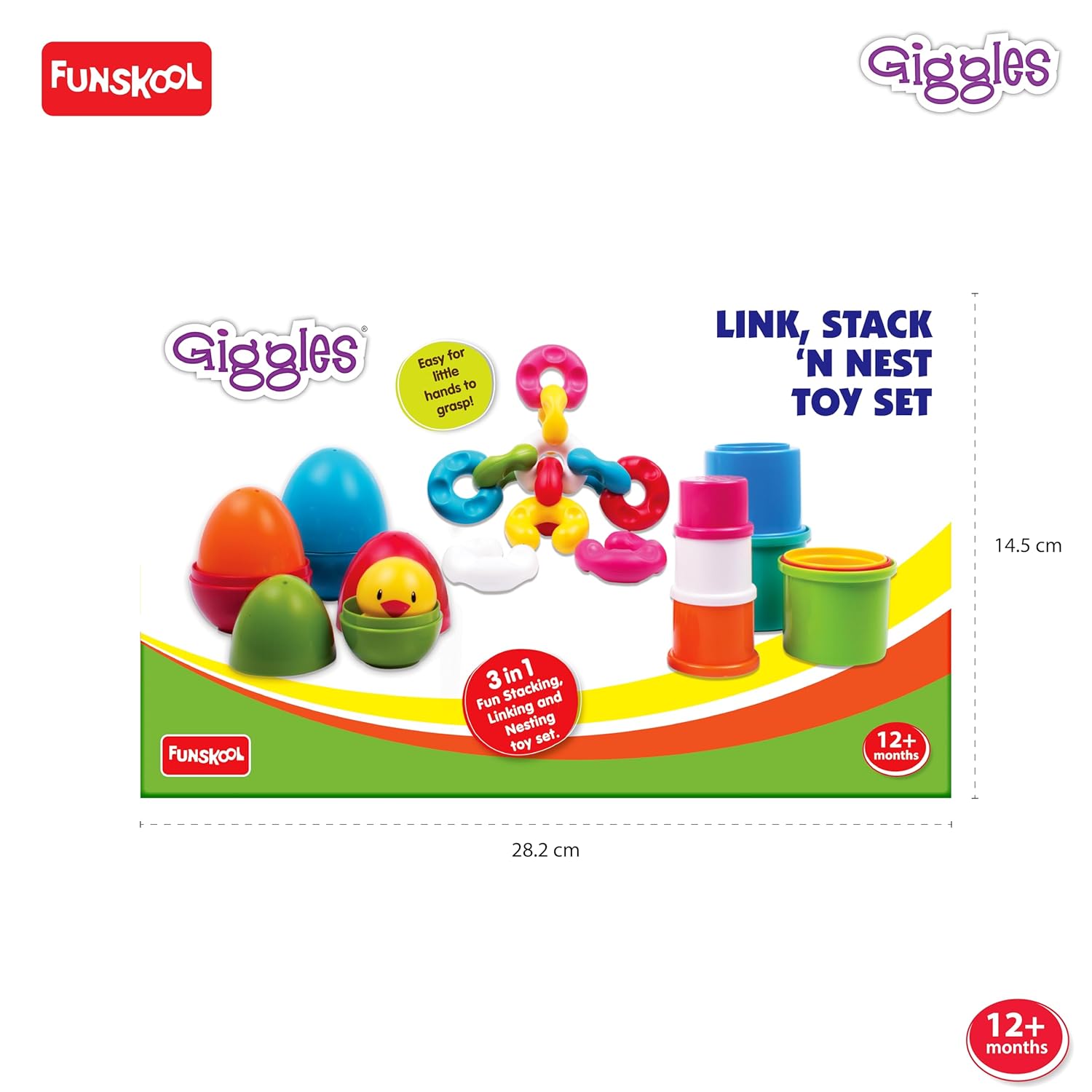 Giggles Funskool Link Stack N Nest, Nesting & Stackable Toy Blocks for Kids, Encourages Learning & Development, Fun Activity for Babies, Gift Set for Kid, Age 12+ Months