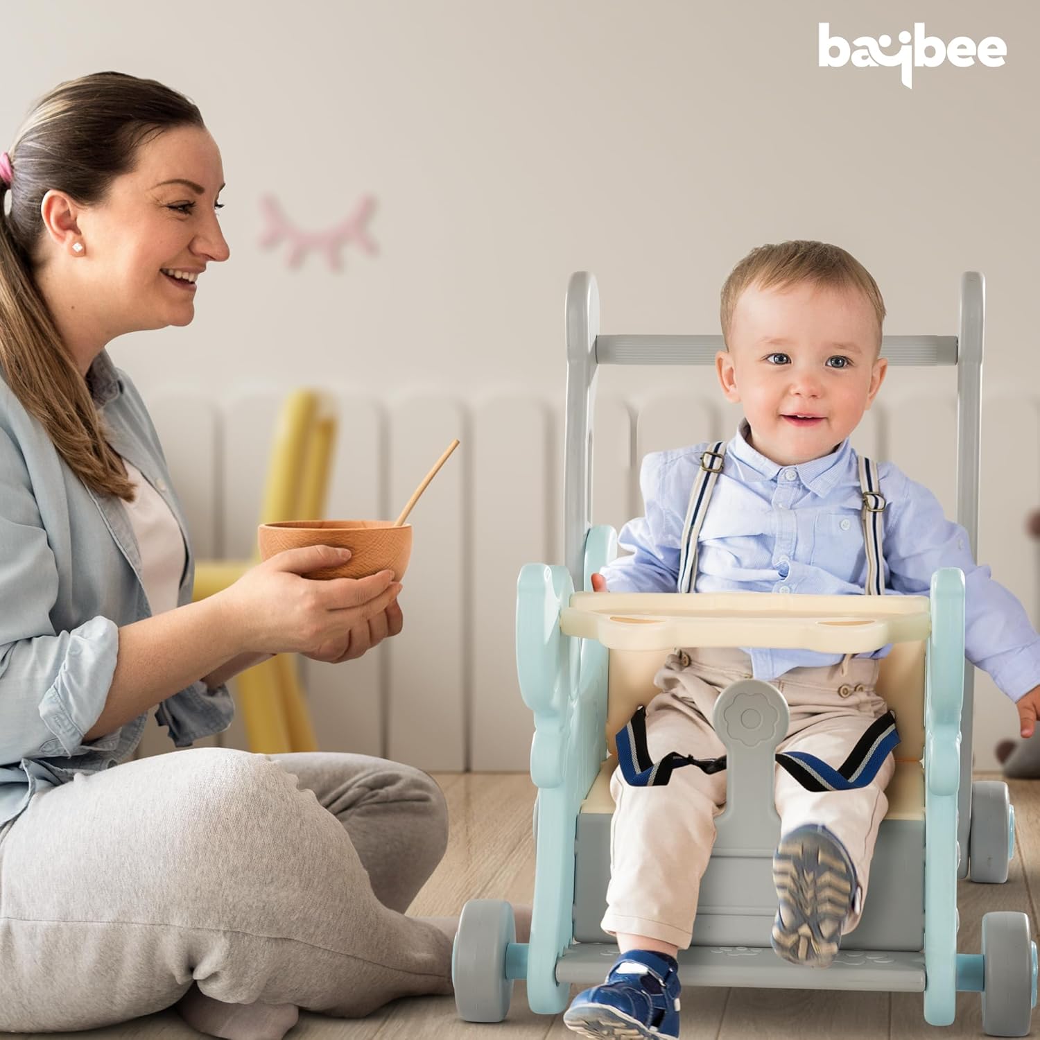 Playgro 2 In 1 Puppy Baby Rocking Chair For Kids|Baby Rocker Rider Toy For Kids With Food Tray, Seat Belt & Backrest|Baby Dining Rocking Chair For Babies Indoor Outdoor 12+months Boys Girls - Blue