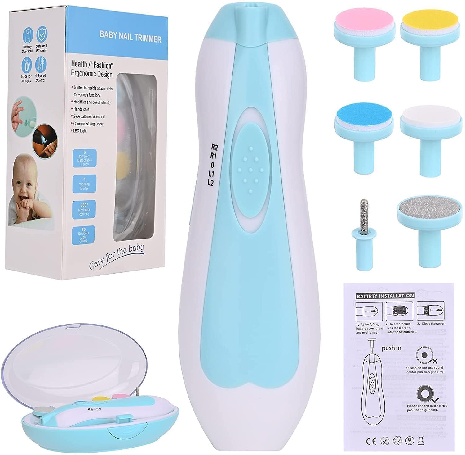 Baby Nail Trimmer New Born with Lights | Electric Baby Nail Cutter 0-6 Months with Multiple Filer Heads Adjustment | New Born Baby Products, Pack of 1, Multicolour