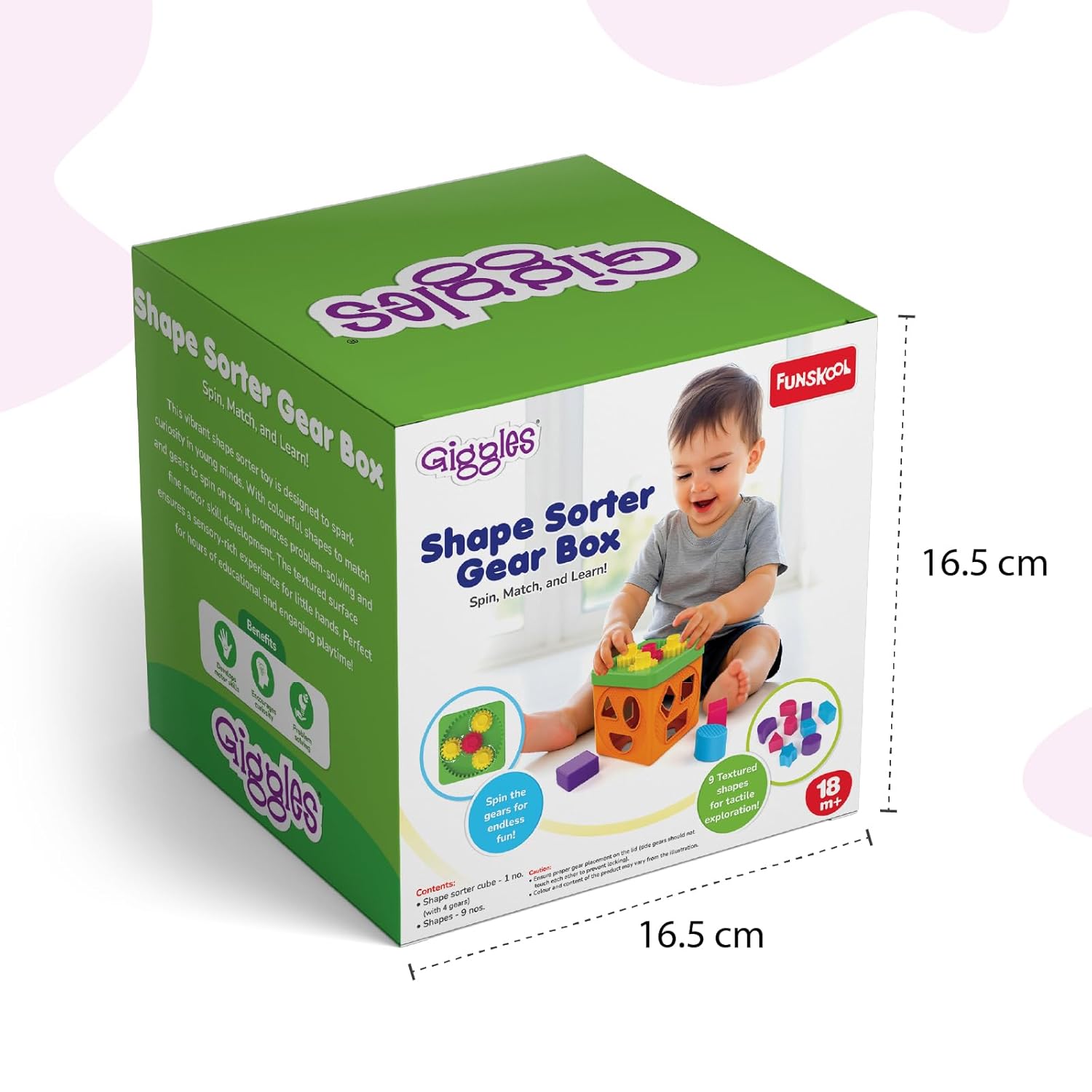 Giggles Funskool Shape Sorter Gear Box, Spin, Match & Learn with 4 Gears & 9 Multicolour Shapes, Fun Activity & Development, Educational Toy for Kids, Gift Set for Toddlers, Age 18+ Months