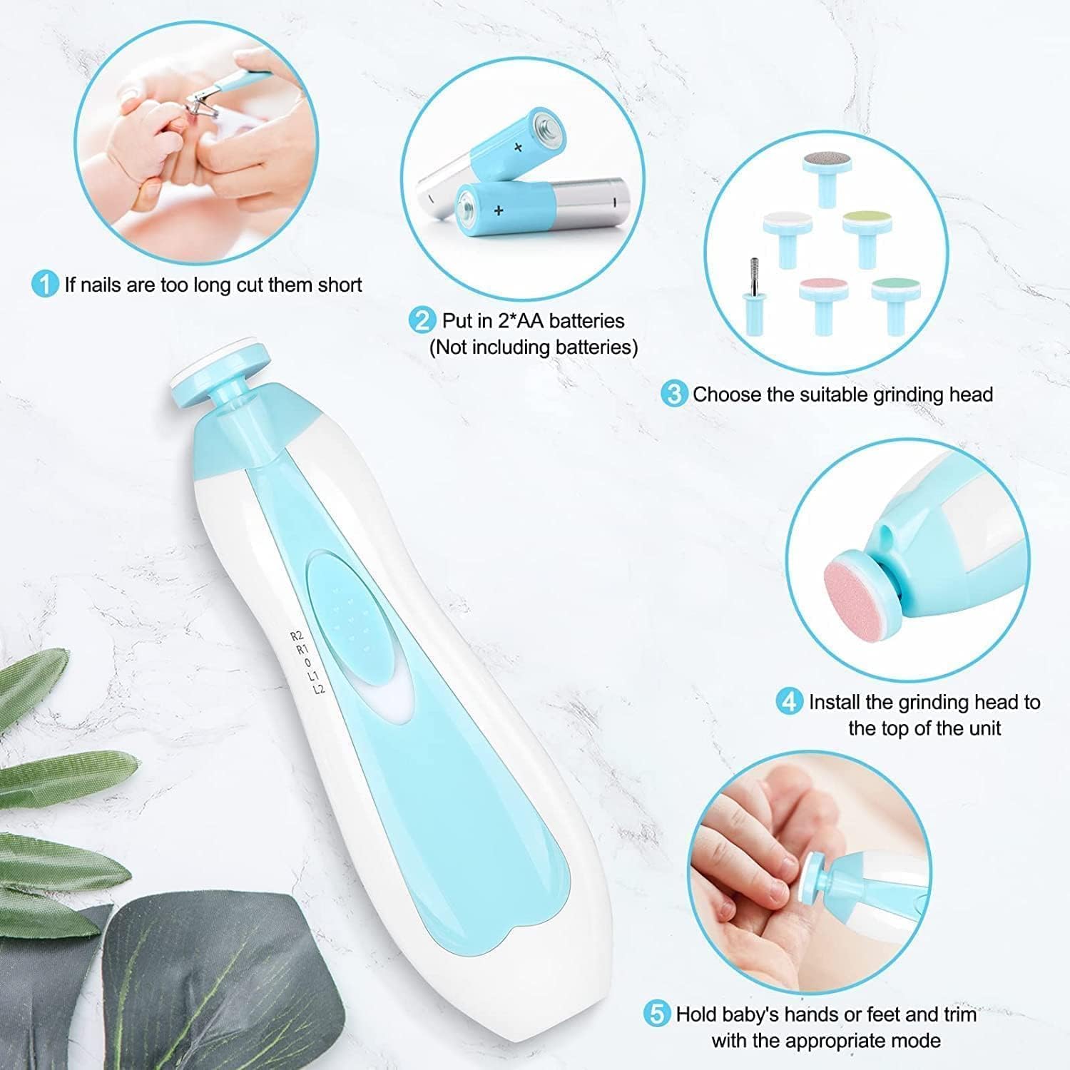 Baby Nail Trimmer New Born with Lights | Electric Baby Nail Cutter 0-6 Months with Multiple Filer Heads Adjustment | New Born Baby Products, Pack of 1, Multicolour