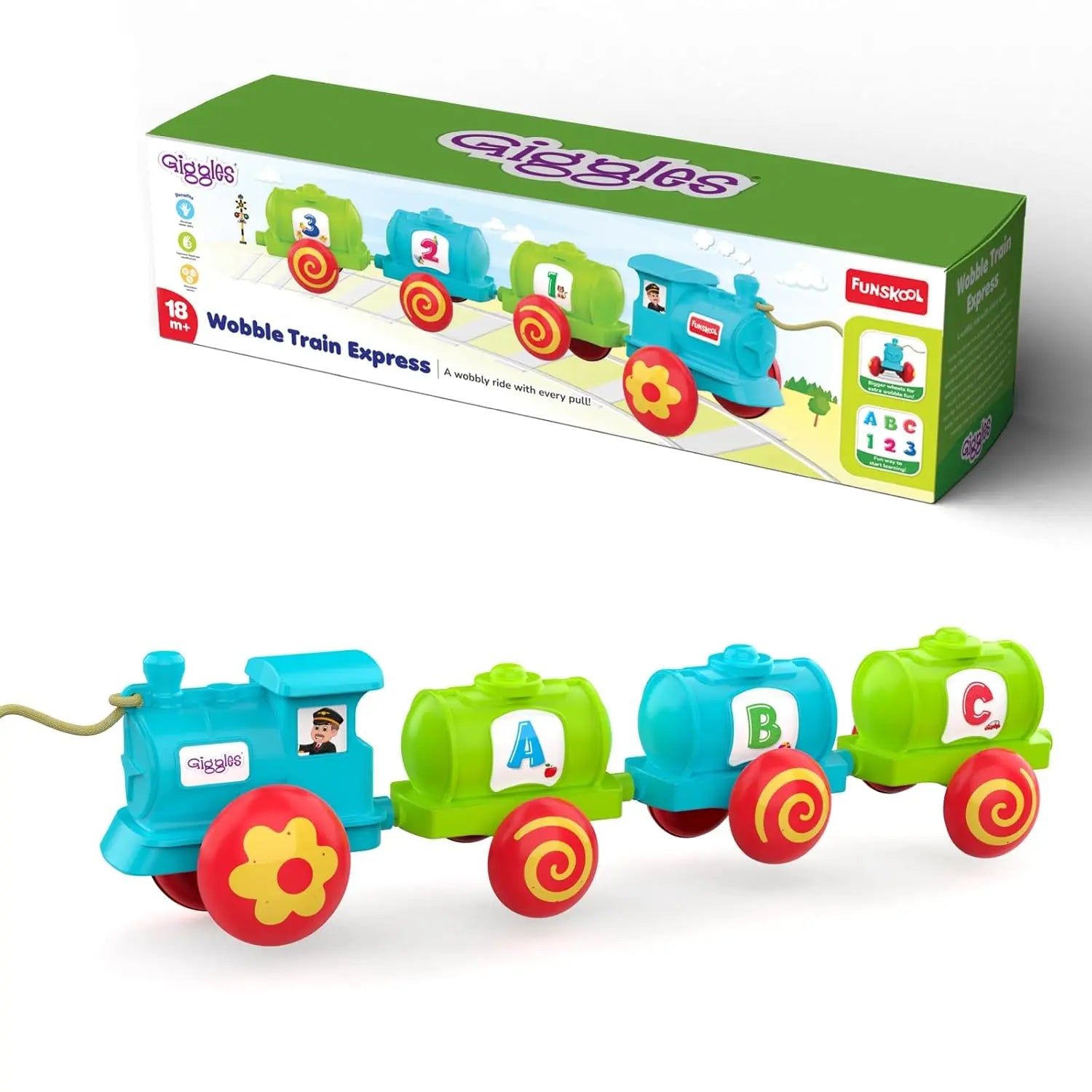 Giggles Funskool Wobble Train Express, Fun & Development Toy for Babies, Encourage Walking, Improve Balance & Coordination, Stimulate Senses, Multicolor, Gift Set for Kids, Age 18+ Months Giggles Funskool