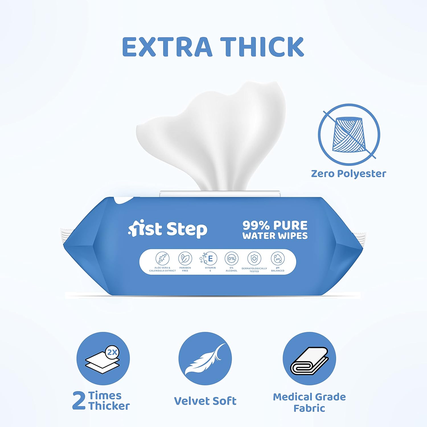 1st Step 99% Pure Water Baby Wipes with lid | Plant Based - 100% Biodegradable Wipes for Babies | Super Thick Polyester Free wet Wipes for Baby I Paraben Free with Aloevera & Calendula Extract | Alcohol Free Baby wipes |72 pcs
