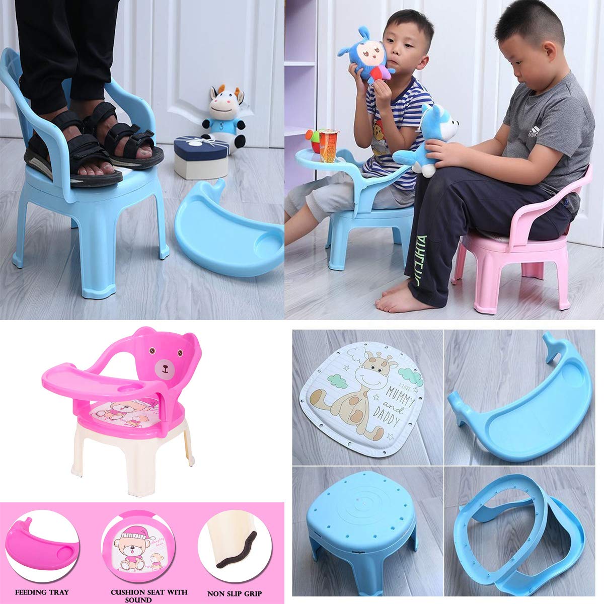 Baby Bucket Chair with Tray | Strong Plastic Feeding, Study & Kids Chair | Portable Baby Chair up to 35 Kg (Copy)