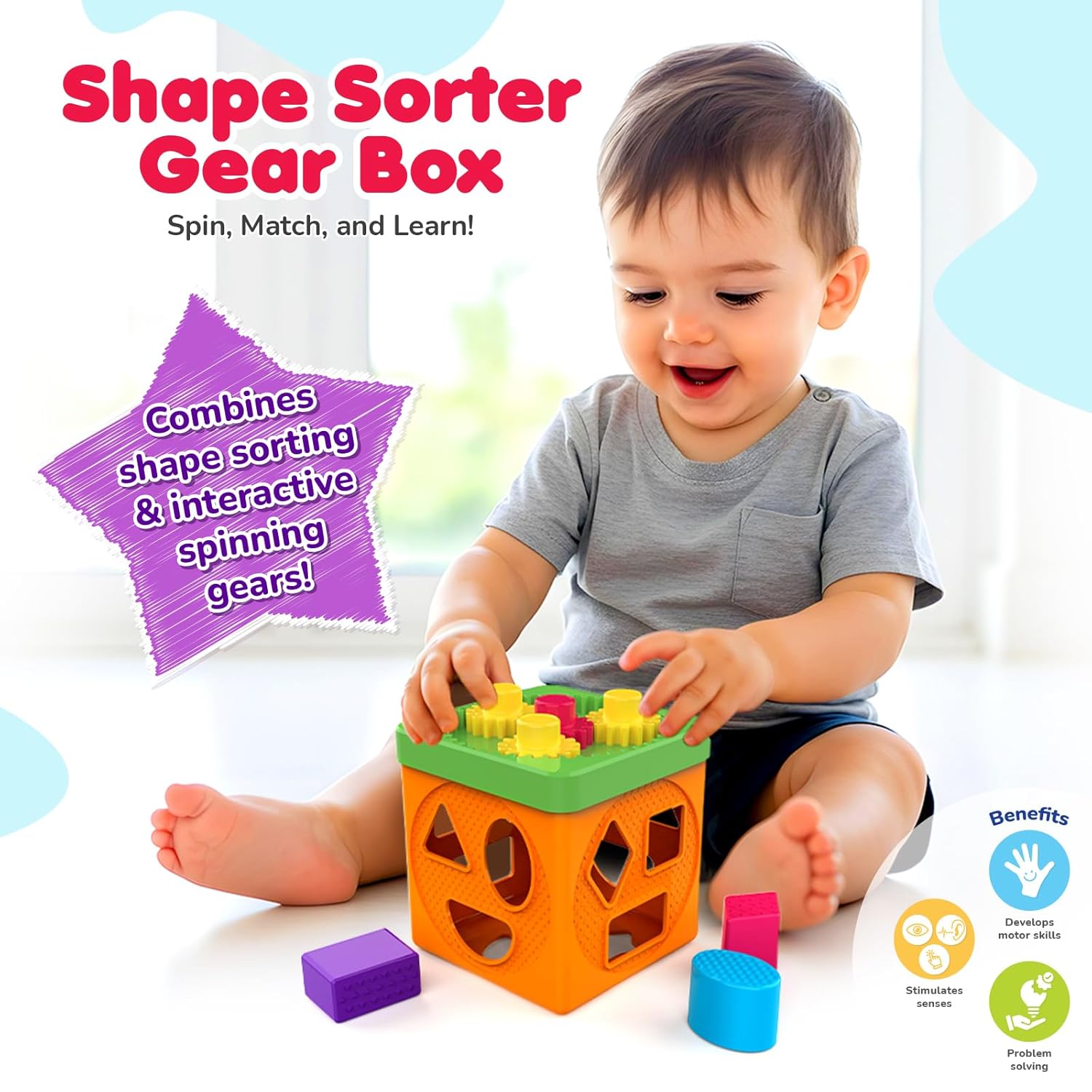 Giggles Funskool Shape Sorter Gear Box, Spin, Match & Learn with 4 Gears & 9 Multicolour Shapes, Fun Activity & Development, Educational Toy for Kids, Gift Set for Toddlers, Age 18+ Months