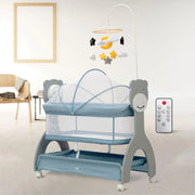 Mee Mee Wood Sweet Love Automatic Electric Cradle/Bassinet for Baby | Remote Controlled 3 Gear Swing | Lightweight Baby Cradle with Mosquito Net & Cot Mobile | Designed for 0-1.5 Years Kids (Blue) Mee Mee
