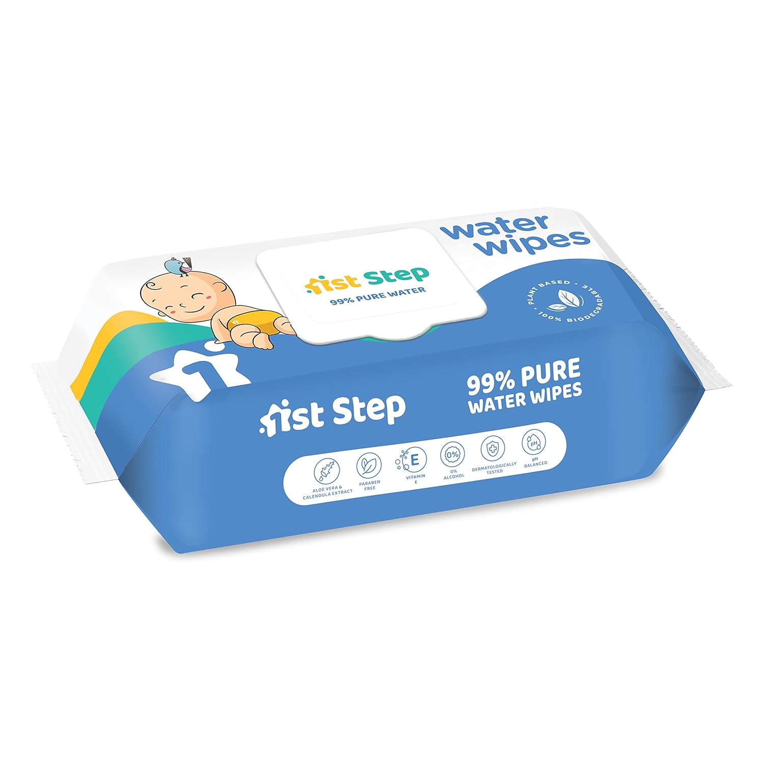 1st Step 99% Pure Water Baby Wipes with lid | Plant Based - 100% Biodegradable Wipes for Babies | Super Thick Polyester Free wet Wipes for Baby I Paraben Free with Aloevera & Calendula Extract | Alcohol Free Baby wipes |72 pcs