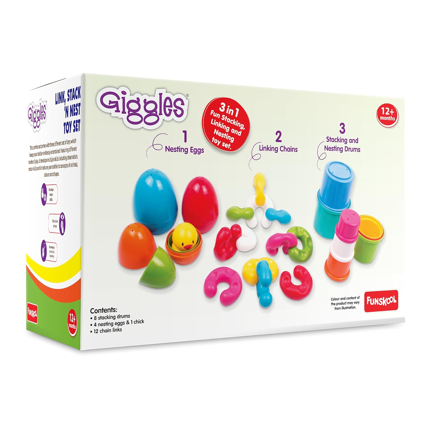 Giggles Funskool Link Stack N Nest, Nesting & Stackable Toy Blocks for Kids, Encourages Learning & Development, Fun Activity for Babies, Gift Set for Kid, Age 12+ Months