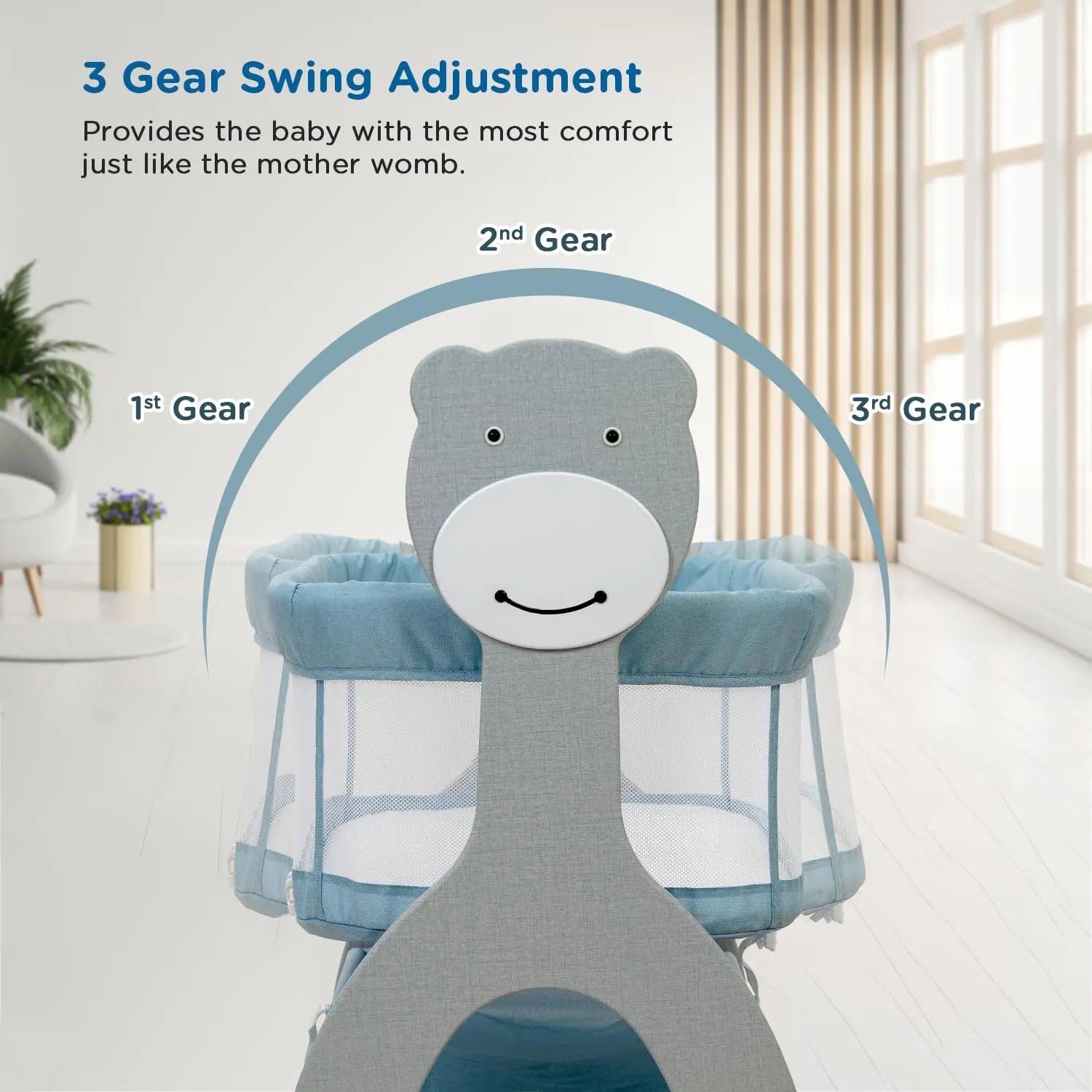 Mee Mee Wood Sweet Love Automatic Electric Cradle/Bassinet for Baby | Remote Controlled 3 Gear Swing | Lightweight Baby Cradle with Mosquito Net & Cot Mobile | Designed for 0-1.5 Years Kids (Blue) Mee Mee
