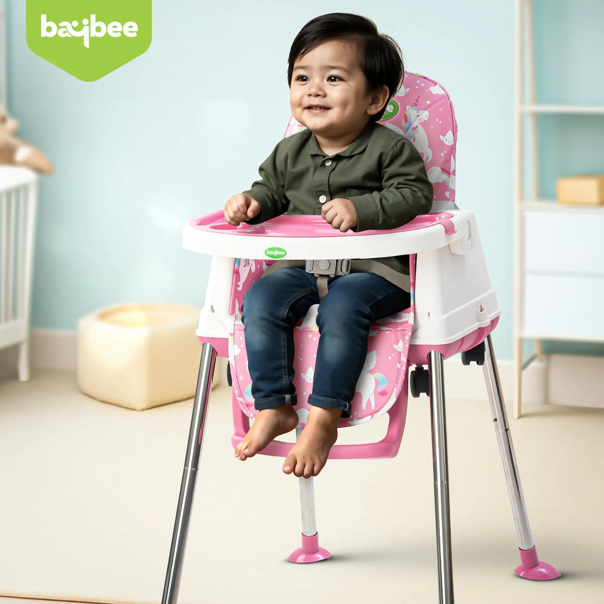 Baybee 4-in-1 Convertible High Chair for Kids | Foldable Baby Feeding Chair with Safety Harness & Removable Tray