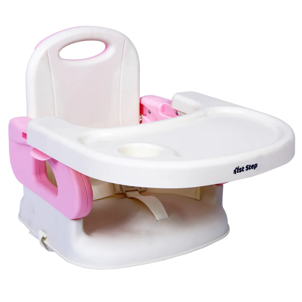 1st Step 2 in 1 Portable Booster Seat Cum Feeding Chair with 2 Level Height Adjustment and 5 Point Safety Harness (Pink)