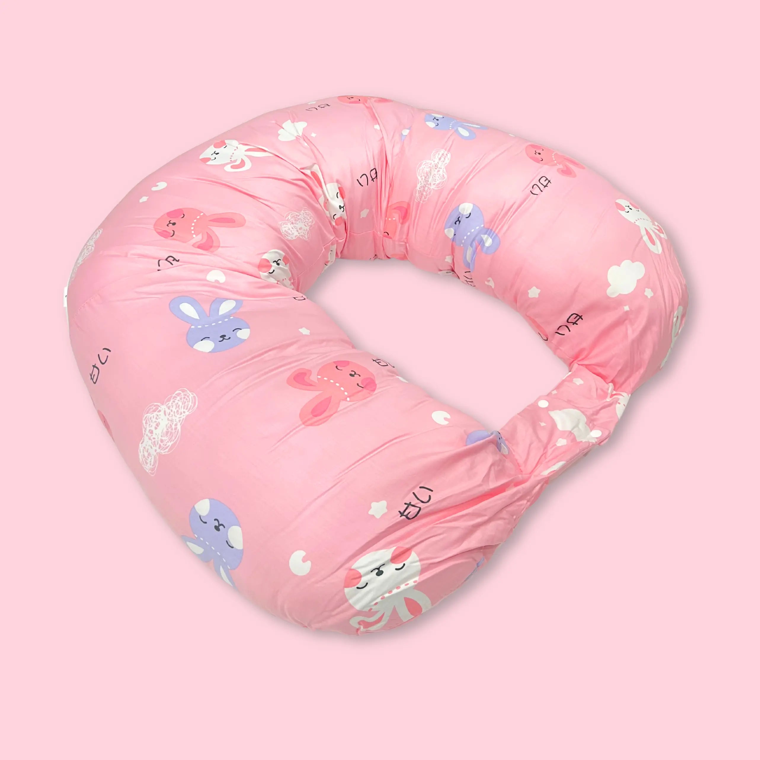 Breast Feeding & Nursing Pillow with Buckle Adjustment and also used as a pregnancy pillow 100% Organic Cotton - Pink bunny babee D