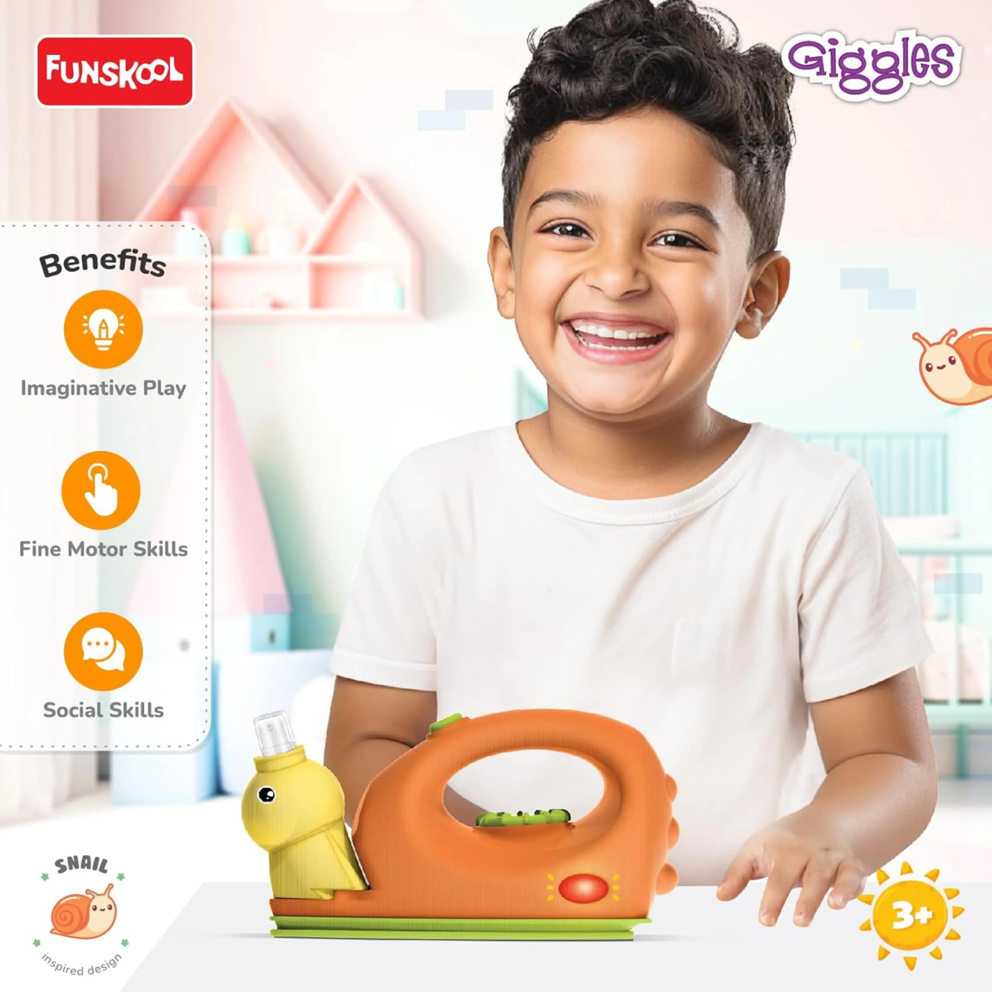 Funskool Giggles Playset Happy Lil Home-Iron, Snail Inspired Pretend Role-Play Toy with Electronic Lights & Sounds, for Kids 3 Year Old & Above. Giggles Funskool