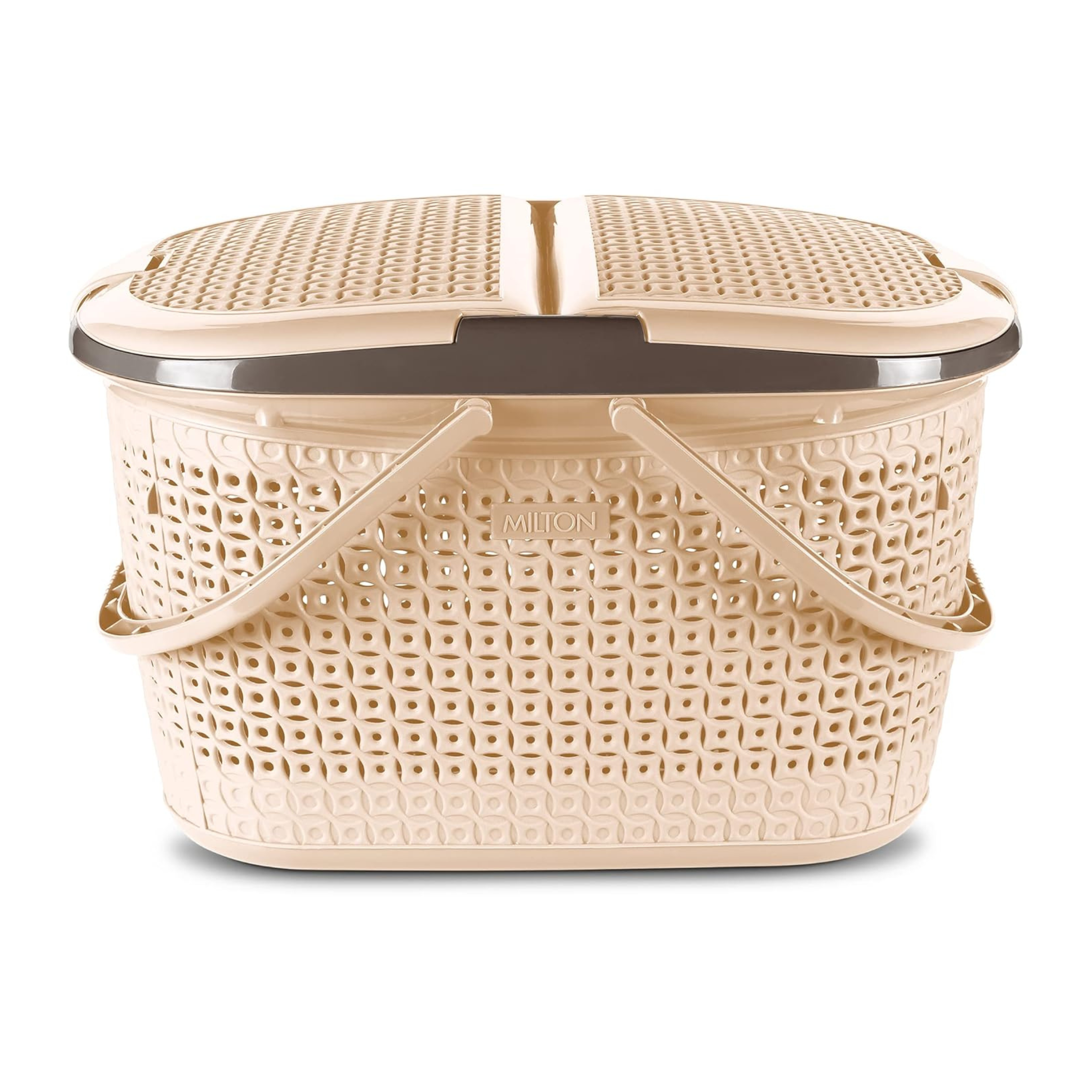 Milton Pluto Picnic Basket with Two Side Opening Lid and with Handles, 1 Piece, (49.1 x 37.8 x 30.6 cms) Ivory| Multipurpose | Toy | Clothes | Shopping | Accessories | Easy to Carry