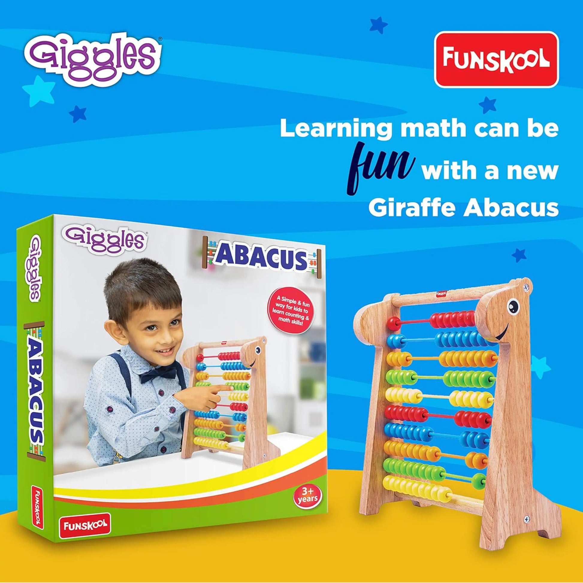 Giggles - Abacus, Multicolour Wooden Educational Toy, Early Math Skills, 3 Years & Above, Preschool Toys, Multicolor Giggles Funskool