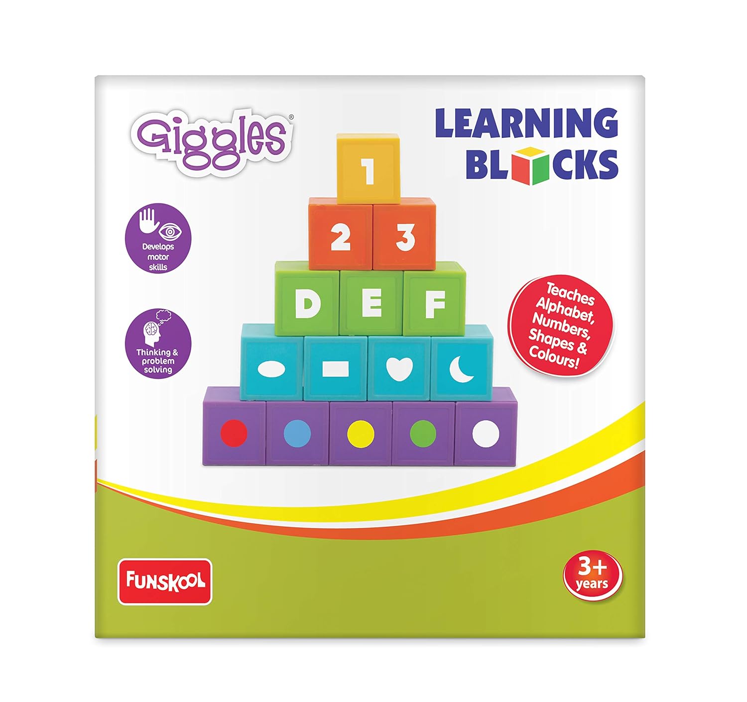 Funskool Giggles, Learning Blocks, Educational Blocks, Teaches Alphabet, Numbers, Shapes & Colours, 3 Years & Above, Preschool Toys, Multicolor