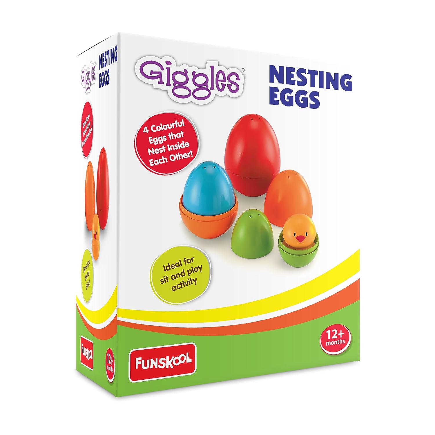 Giggles Funskool Plastic Eggs Nesting Toy With A Chick, Helps To Match, Nest And Discover, 12 Months & Above, Infant And Preschool Toys, Multi Color Pack of 4 Pcs