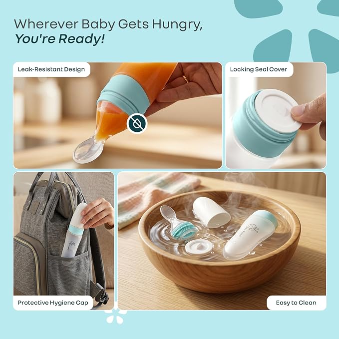 R for Rabbit First Feed Baby Food Feeder 90ml | Soft Silicone Spoon Feeder for Kids 12+ Months – Blue
