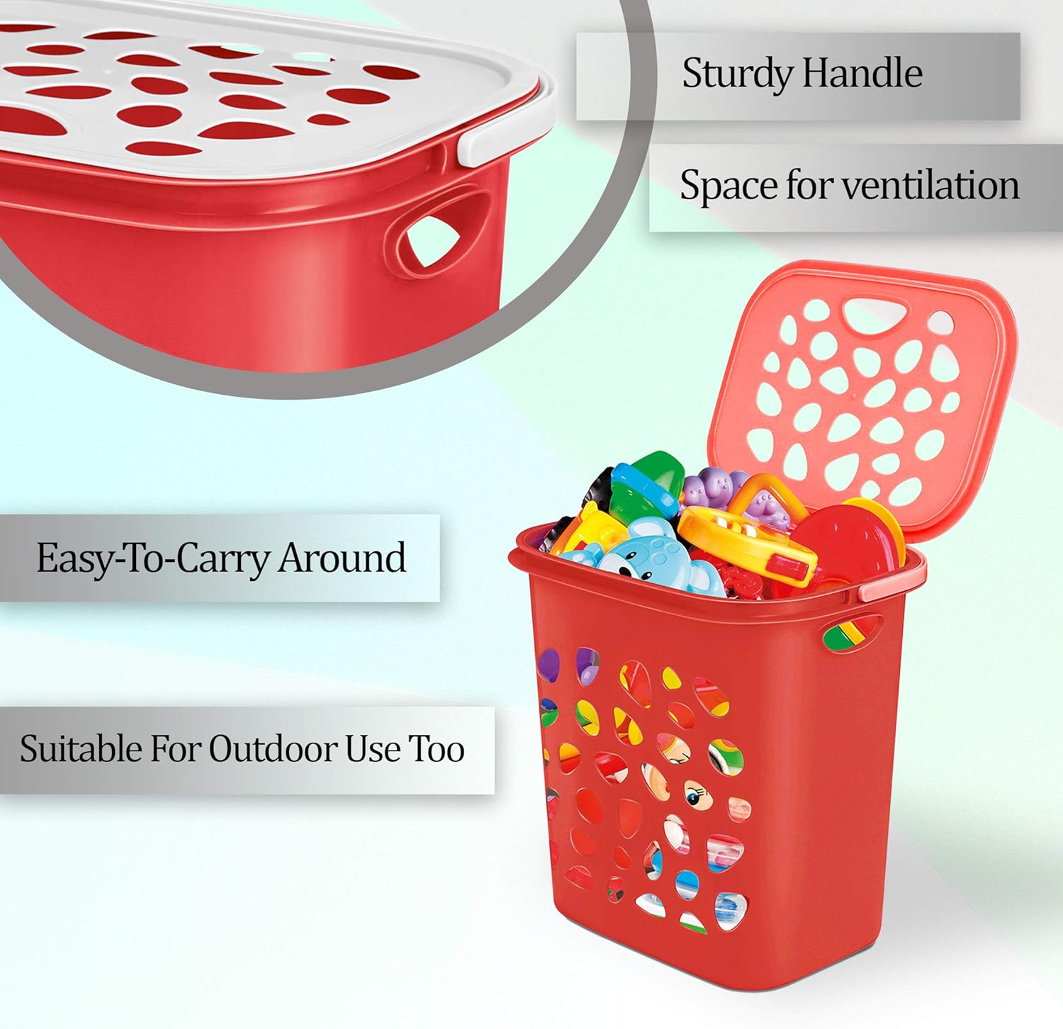Milton Hamper Laundry/Toy Organizer Basket, 35 liters, Red