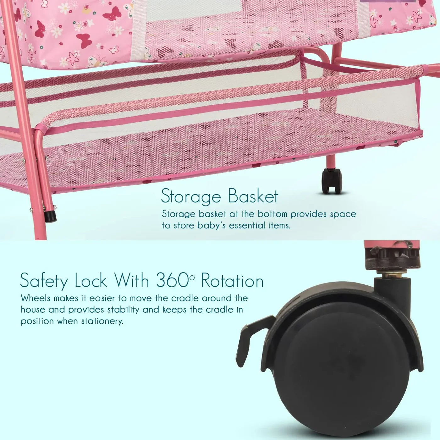 Baybee Enchant Baby Swing Cradle for Baby – Baby Cradle Swing Jhula with Mosquito Net, Storage Basket & Wheels | Newborn to 12 Months (Copy) (Copy)