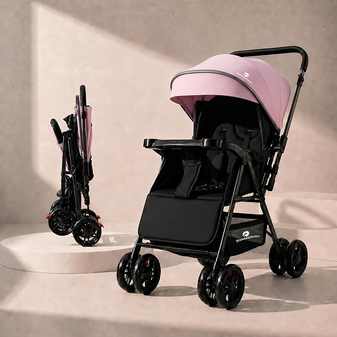 StarAndDaisy Urban Tot Baby Stroller with Reversible Handle | Foldable Baby Pram with Four-Wheel Brakes, Adjustable Canopy with Mosquito Net, Food Tray & Reclining Seat for Newborns to Toddlers