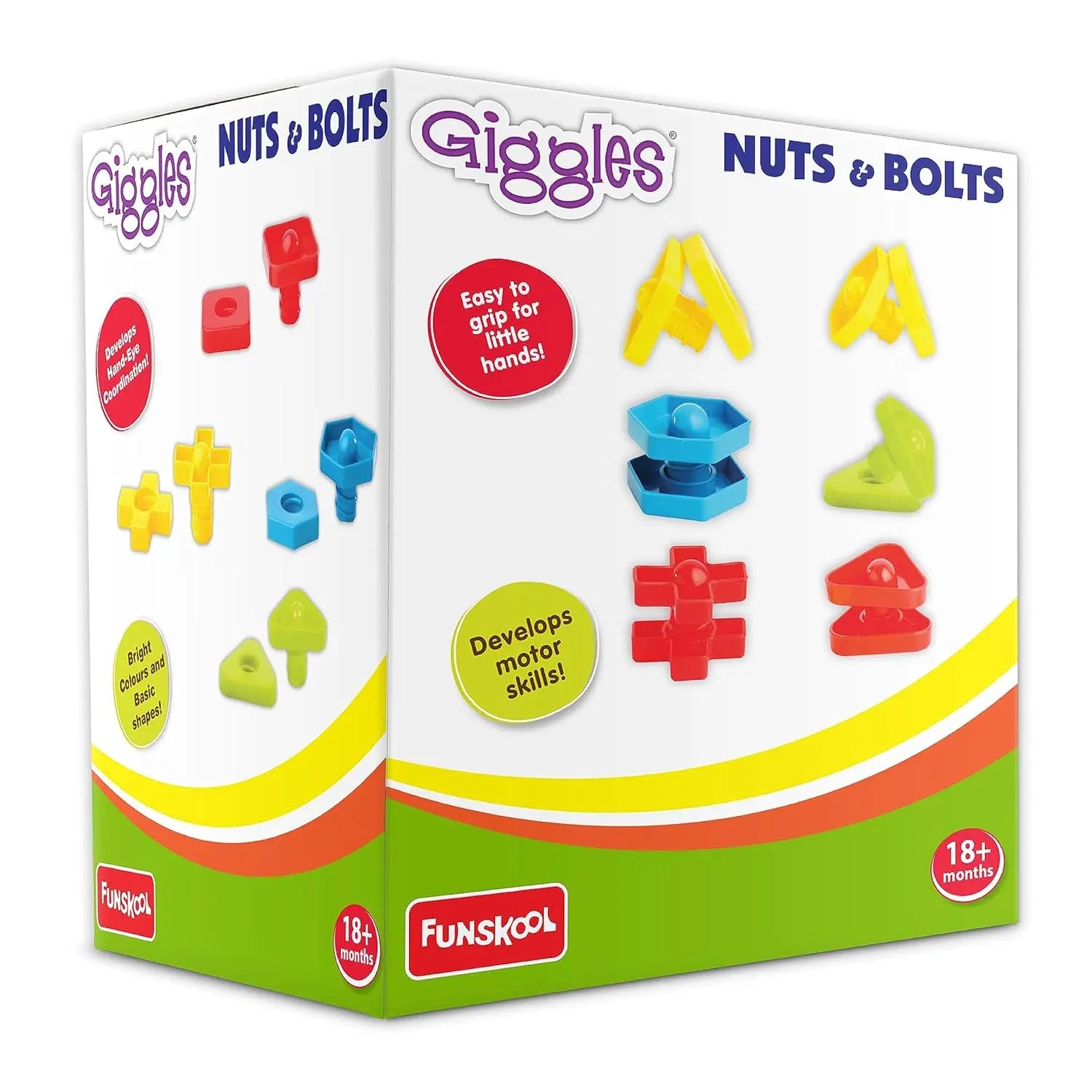 Giggles Funskool Giggles - Nuts And Bolts, Interlocking Educational Blocks, Shape & Colours, 18 Months & Above, Infant And Preschool Toys, Multicolor Giggles Funskool