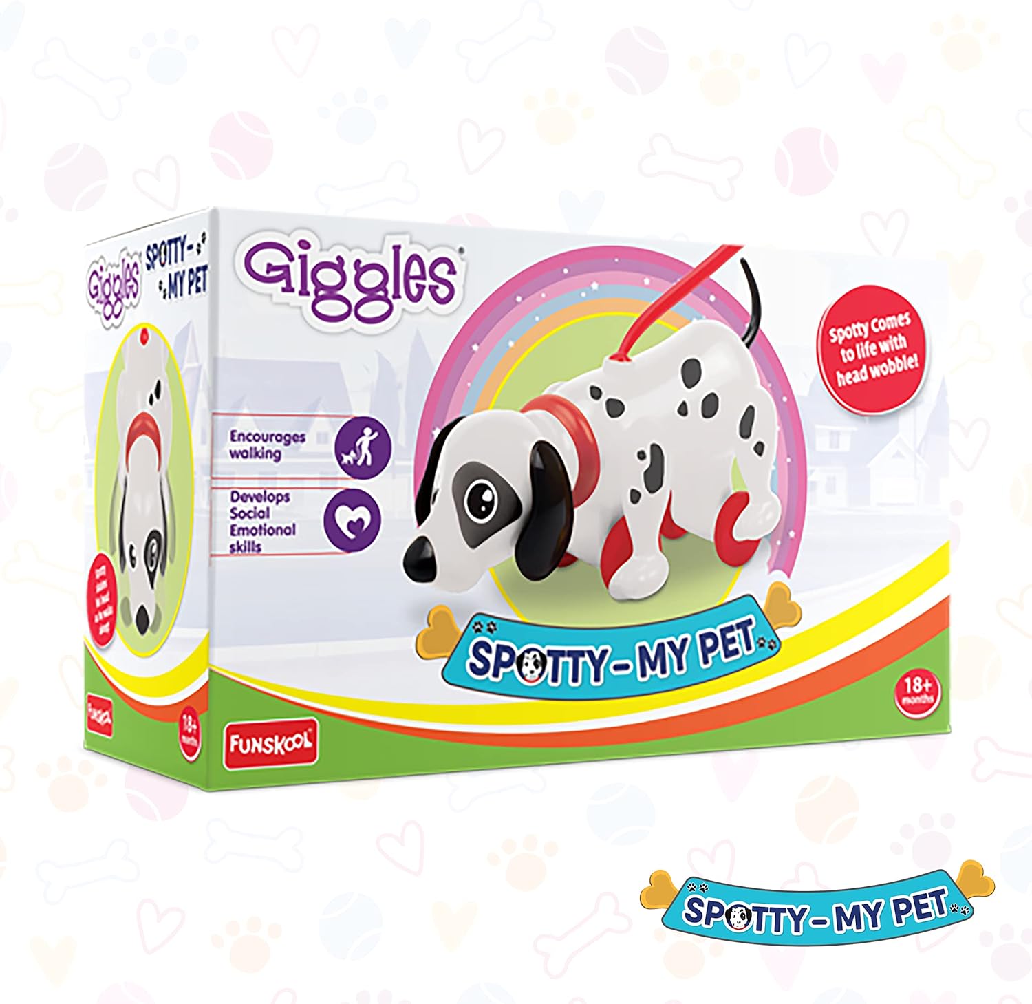 Funskool Giggles - Spotty My PET-Pull Along Toy, Encourages Walking, Funny Walking Style, Infant & Pre-School Plastic Toy, 18 Months & Above