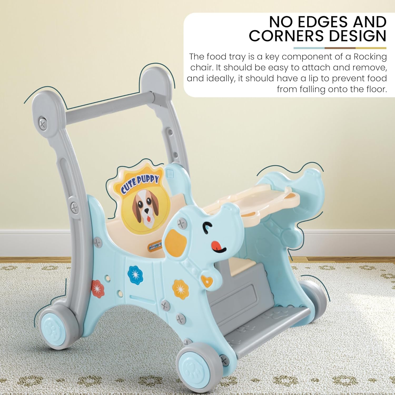 Playgro 2 In 1 Puppy Baby Rocking Chair For Kids|Baby Rocker Rider Toy For Kids With Food Tray, Seat Belt & Backrest|Baby Dining Rocking Chair For Babies Indoor Outdoor 12+months Boys Girls - Blue