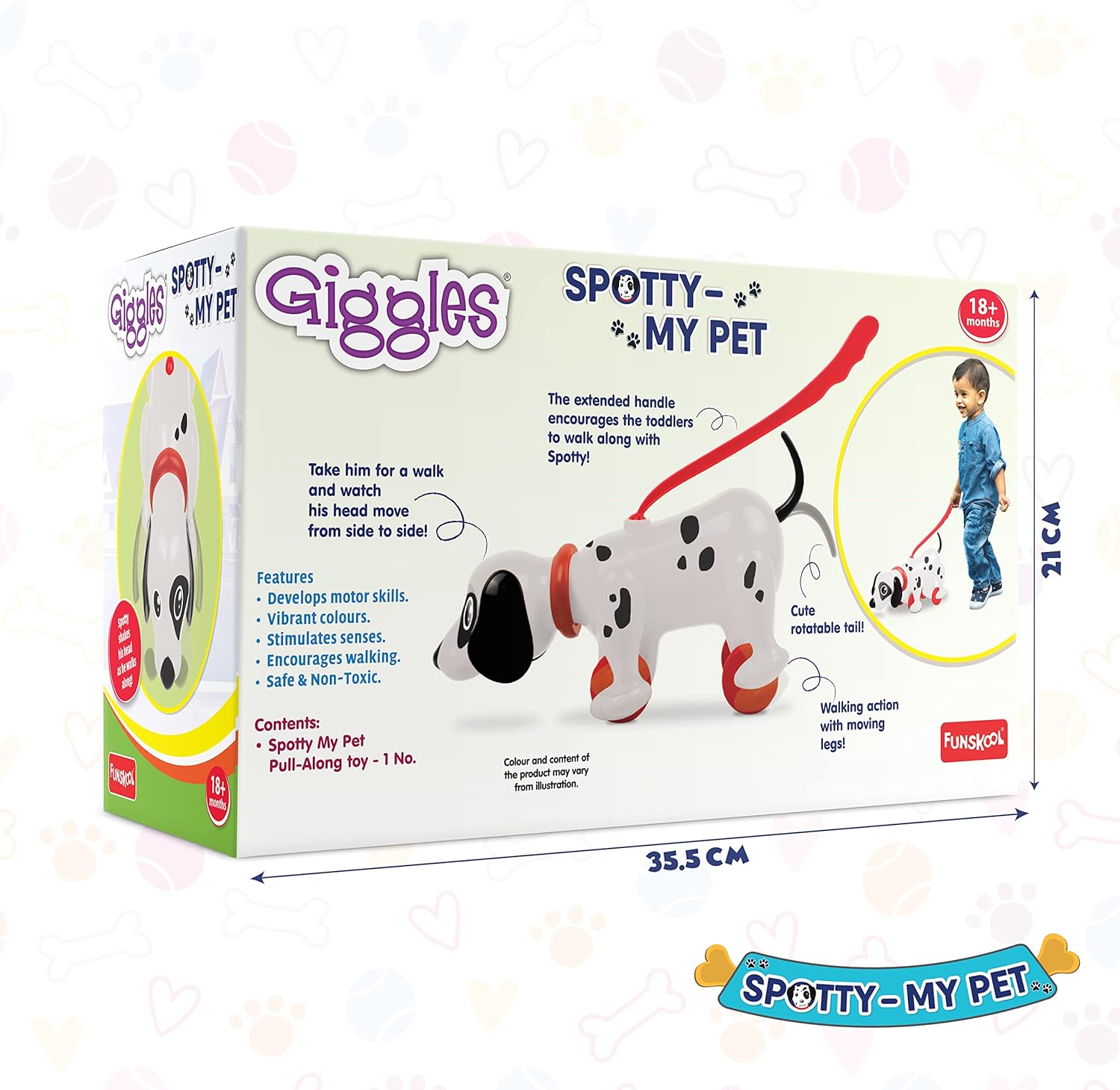 Funskool Giggles - Spotty My PET-Pull Along Toy, Encourages Walking, Funny Walking Style, Infant & Pre-School Plastic Toy, 18 Months & Above