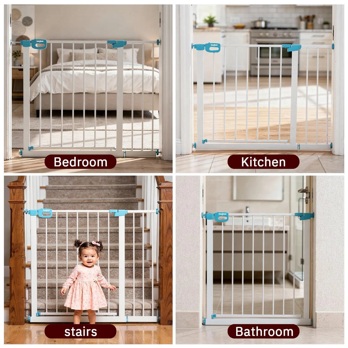 Baybee Baby Safety Gate for Door & Stairs 75–95 cm | Auto-Close Child Safety Gate | No-Drill Pressure Mount | Double Lock for Kids & Pets