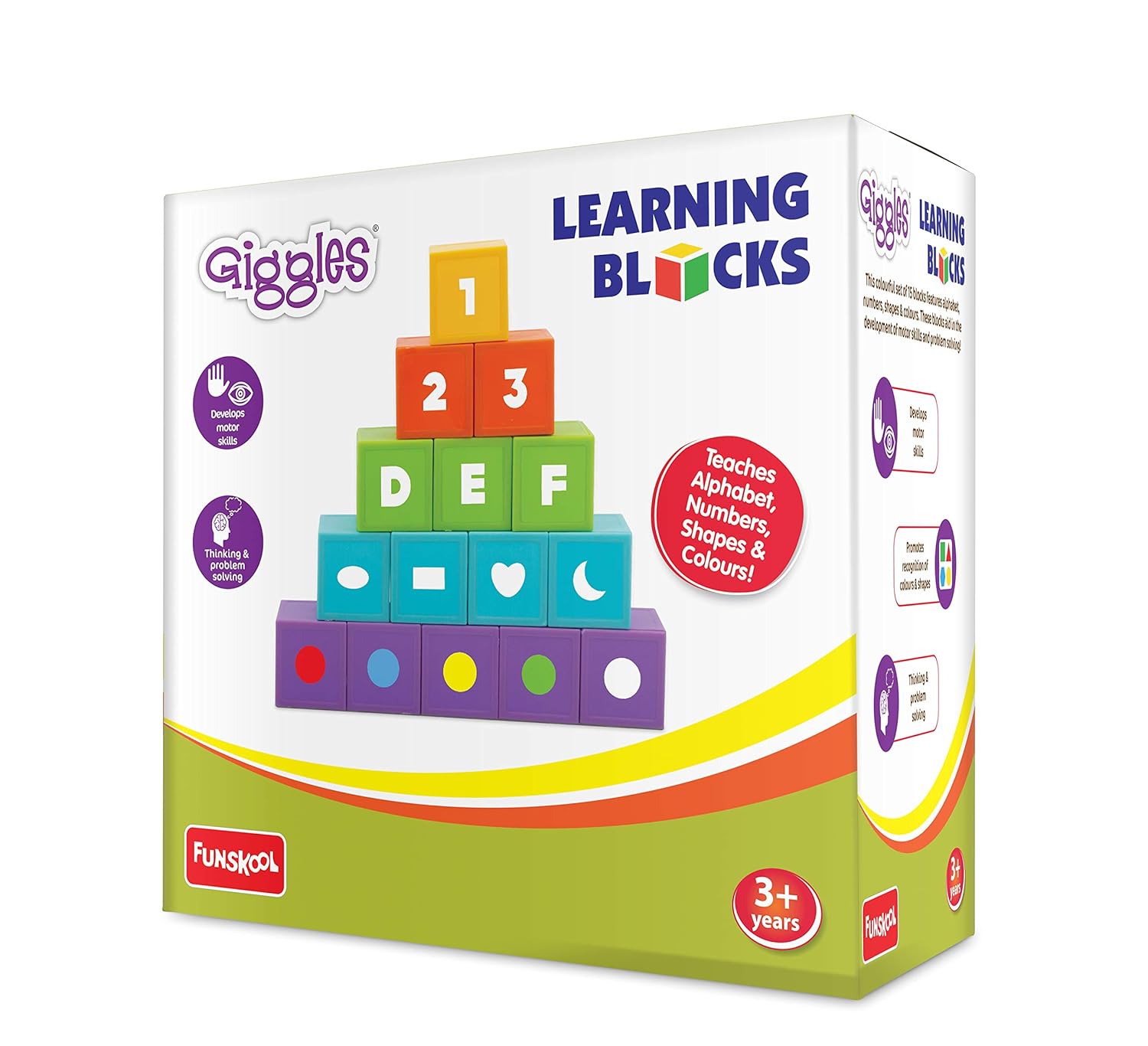 Funskool Giggles, Learning Blocks, Educational Blocks, Teaches Alphabet, Numbers, Shapes & Colours, 3 Years & Above, Preschool Toys, Multicolor