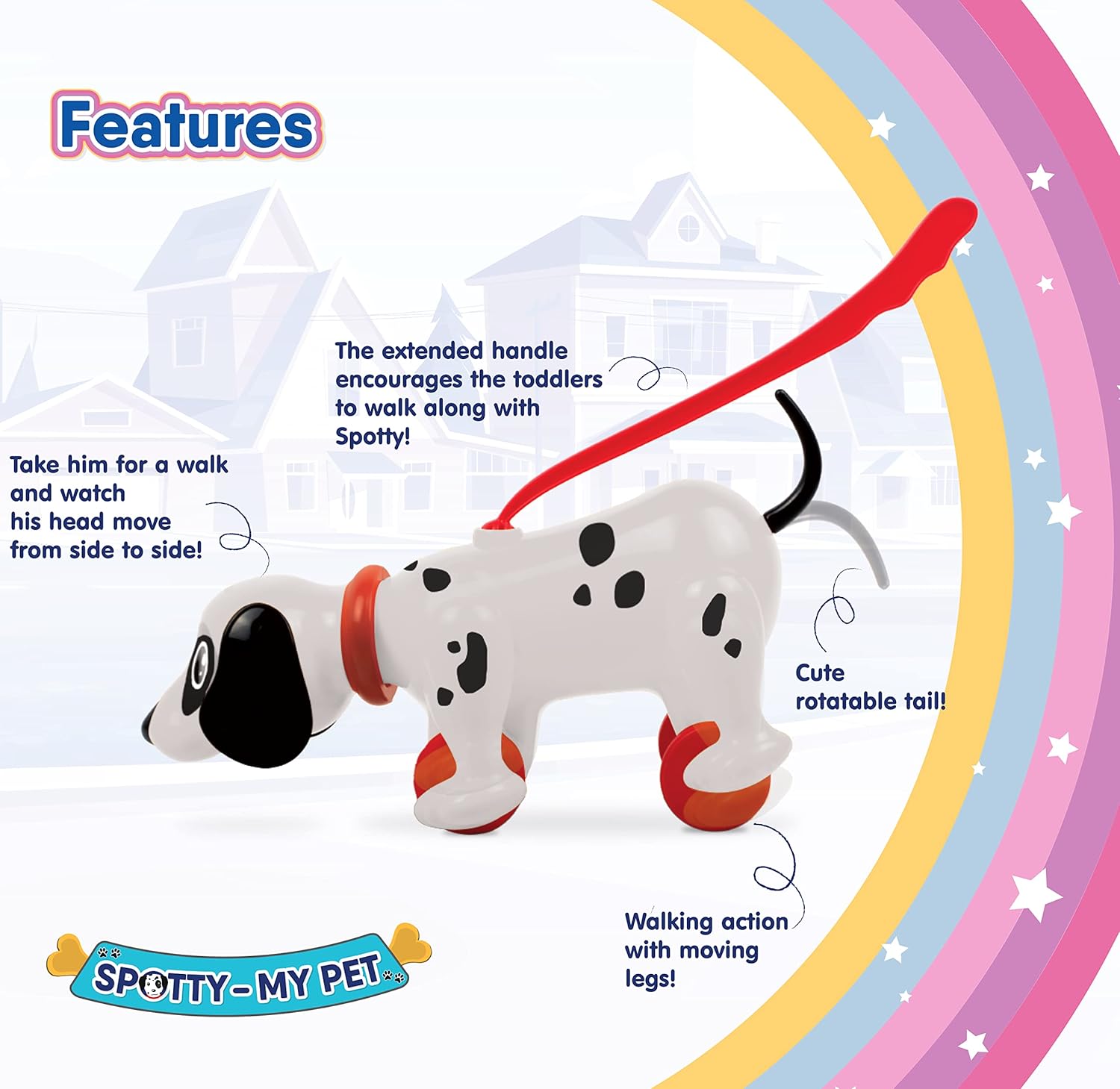 Funskool Giggles - Spotty My PET-Pull Along Toy, Encourages Walking, Funny Walking Style, Infant & Pre-School Plastic Toy, 18 Months & Above