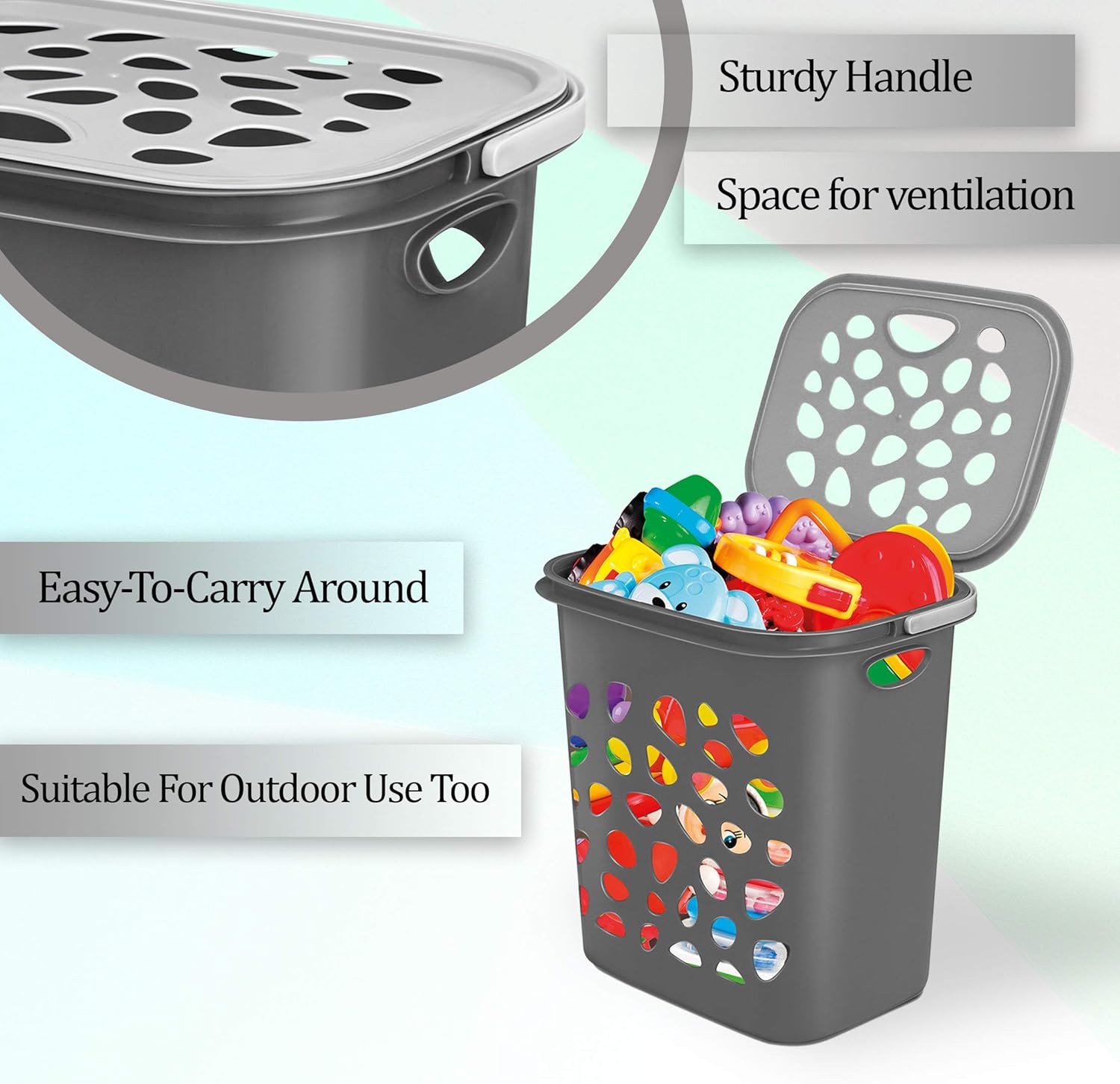 Milton Hamper Laundry/Toy Organizer Basket, 35 liters, Grey