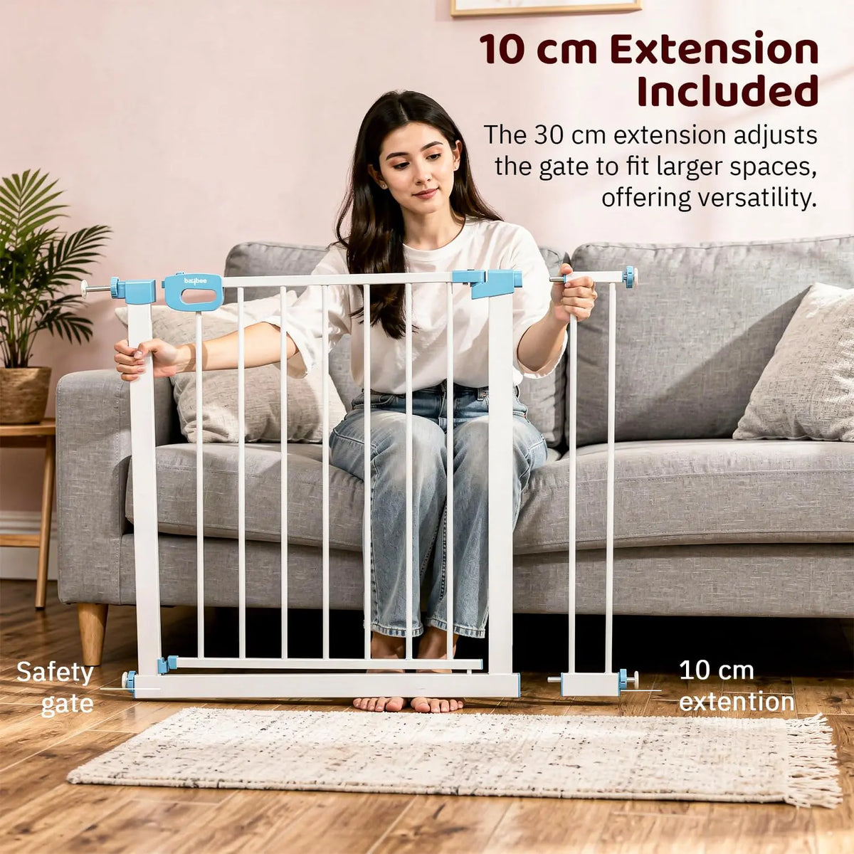 Baybee Baby Safety Gate for Door & Stairs 75–95 cm | Auto-Close Child Safety Gate | No-Drill Pressure Mount | Double Lock for Kids & Pets