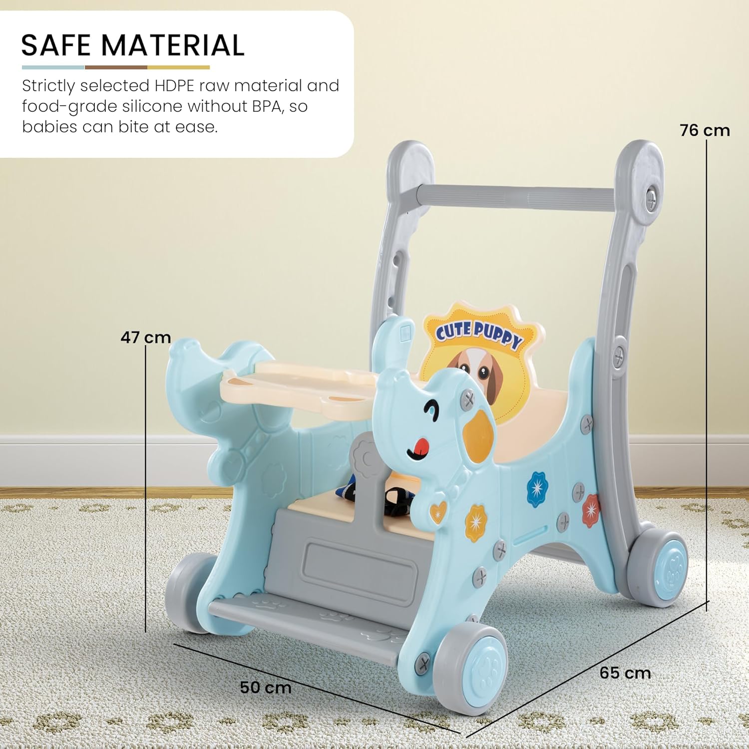 Playgro 2 In 1 Puppy Baby Rocking Chair For Kids|Baby Rocker Rider Toy For Kids With Food Tray, Seat Belt & Backrest|Baby Dining Rocking Chair For Babies Indoor Outdoor 12+months Boys Girls - Blue