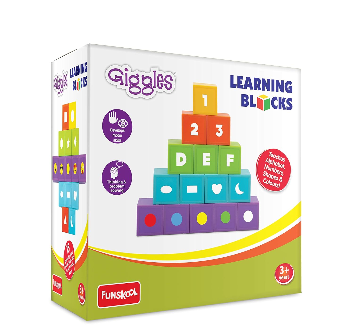 Funskool Giggles, Learning Blocks, Educational Blocks, Teaches Alphabet, Numbers, Shapes & Colours, 3 Years & Above, Preschool Toys, Multicolor