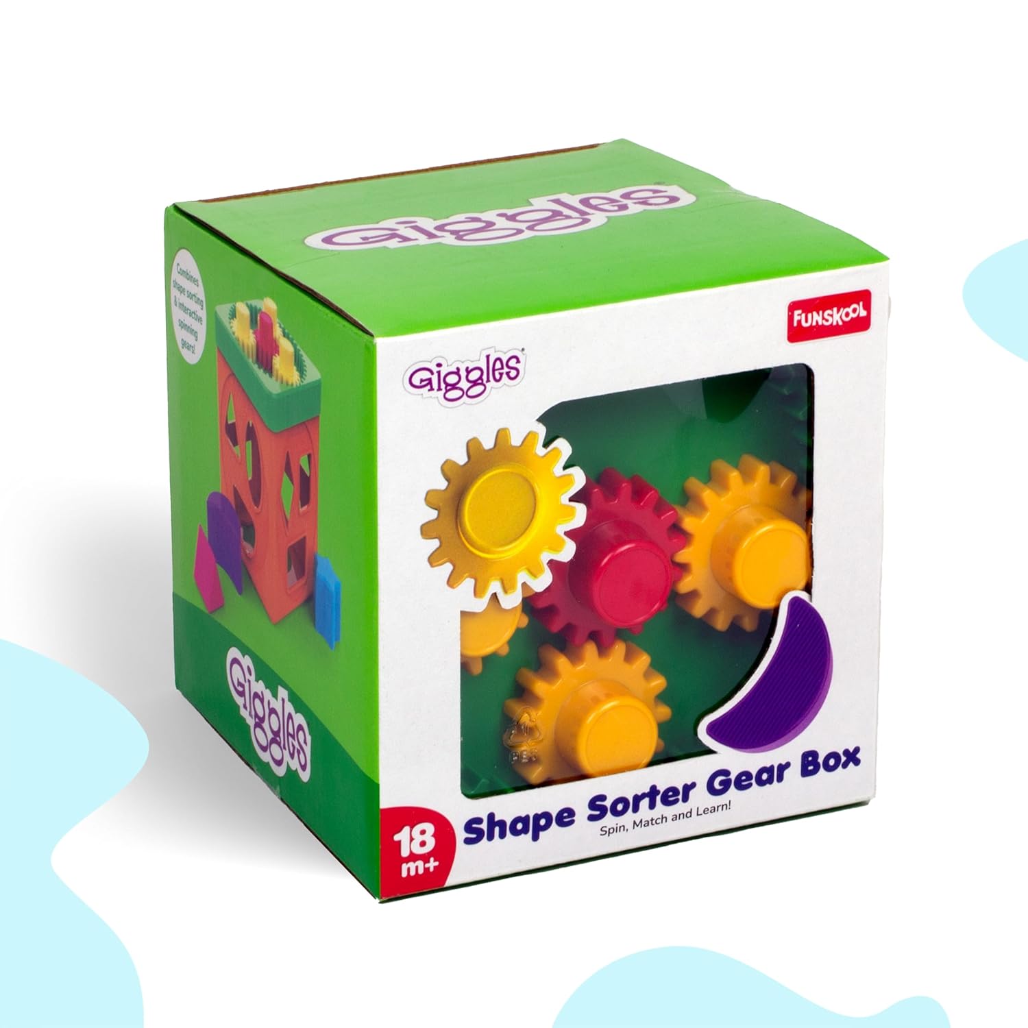 Giggles Funskool Shape Sorter Gear Box, Spin, Match & Learn with 4 Gears & 9 Multicolour Shapes, Fun Activity & Development, Educational Toy for Kids, Gift Set for Toddlers, Age 18+ Months