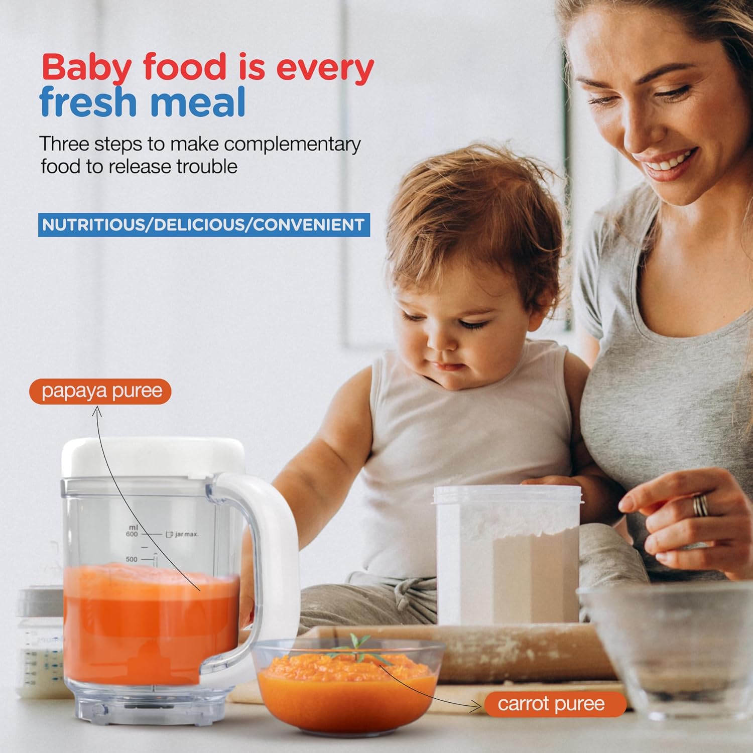 Baybee 4-in-1 Baby Food Processor | Electric Baby Food Maker With Steamer, Chopper, Grinder & Blender | Portable Baby Food Steamer & Puree Maker For Toddlers | BPA-Free,White