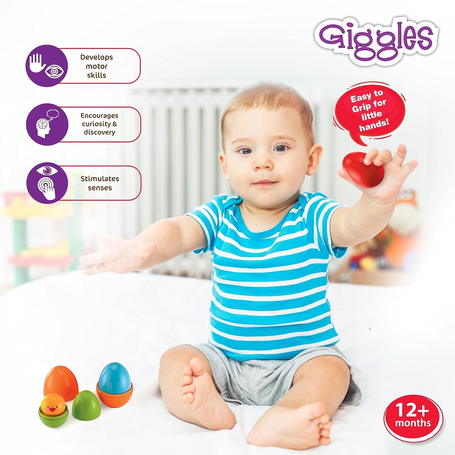 Giggles Funskool Plastic Eggs Nesting Toy With A Chick, Helps To Match, Nest And Discover, 12 Months & Above, Infant And Preschool Toys, Multi Color Pack of 4 Pcs