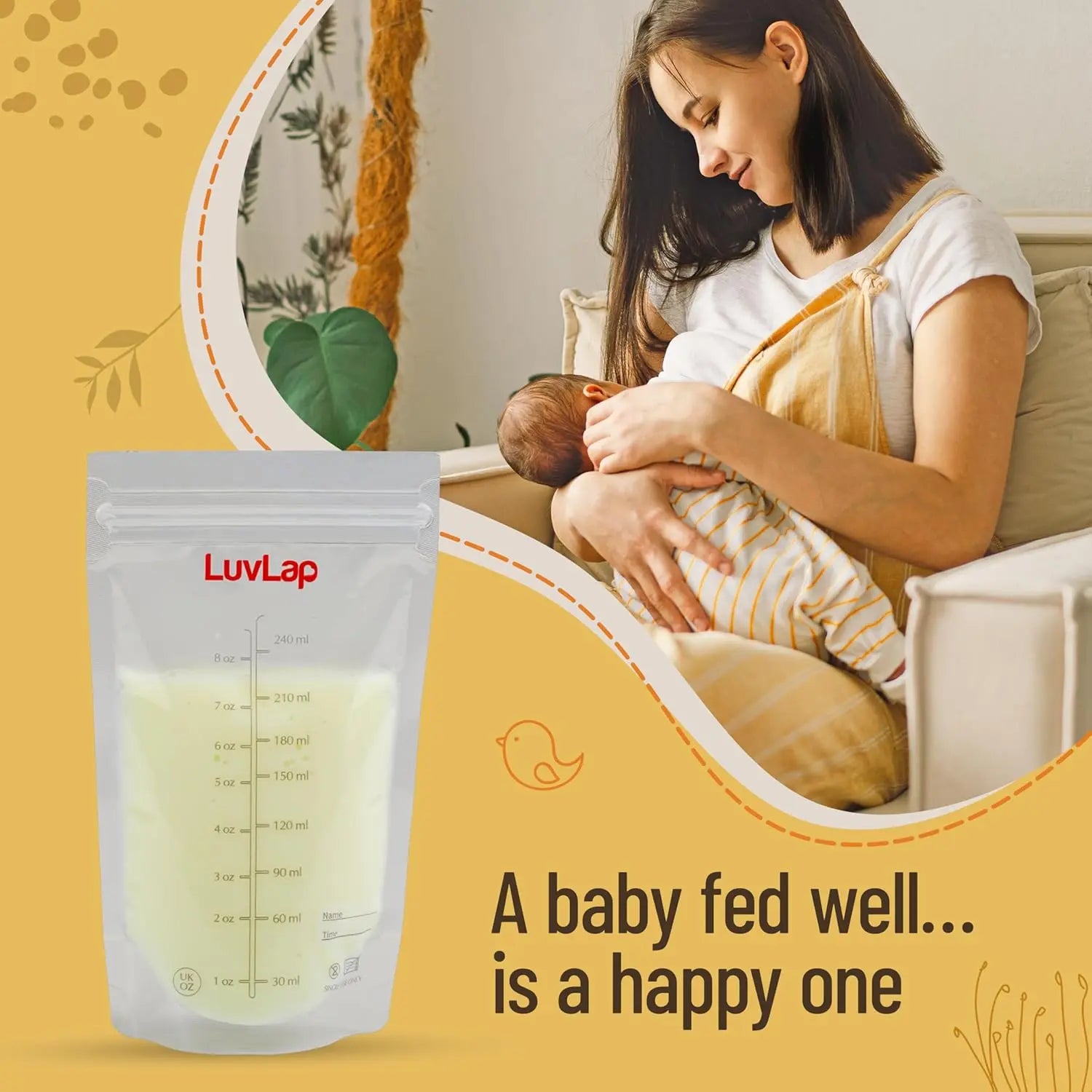 LuvLap Baby Breast Milk Storage Bags 240 ml (Pack of 25), BPA Free BPA Free Leak Proof Zip Lock Disposable Milk Freezer Bags for Breast Feeding LuvLap