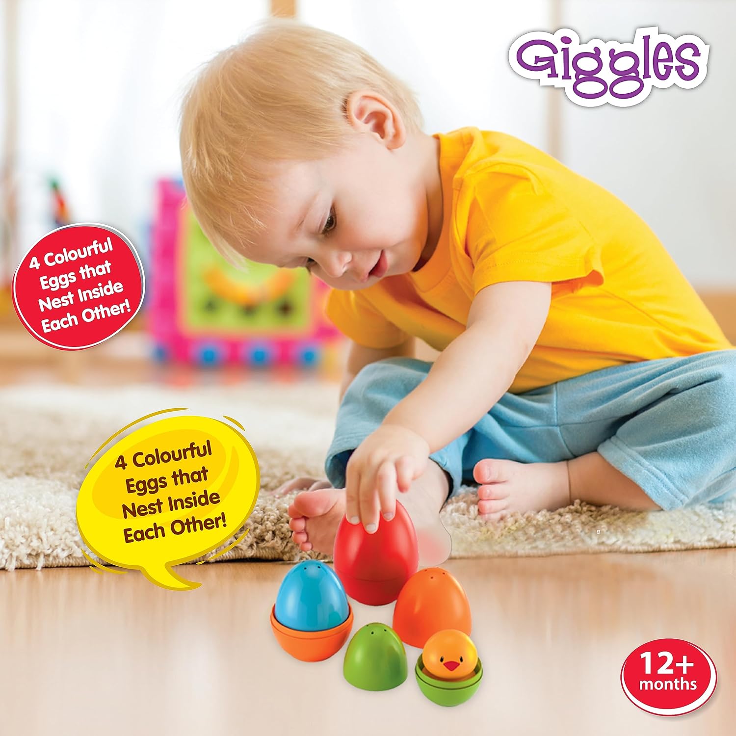 Giggles Funskool Plastic Eggs Nesting Toy With A Chick, Helps To Match, Nest And Discover, 12 Months & Above, Infant And Preschool Toys, Multi Color Pack of 4 Pcs