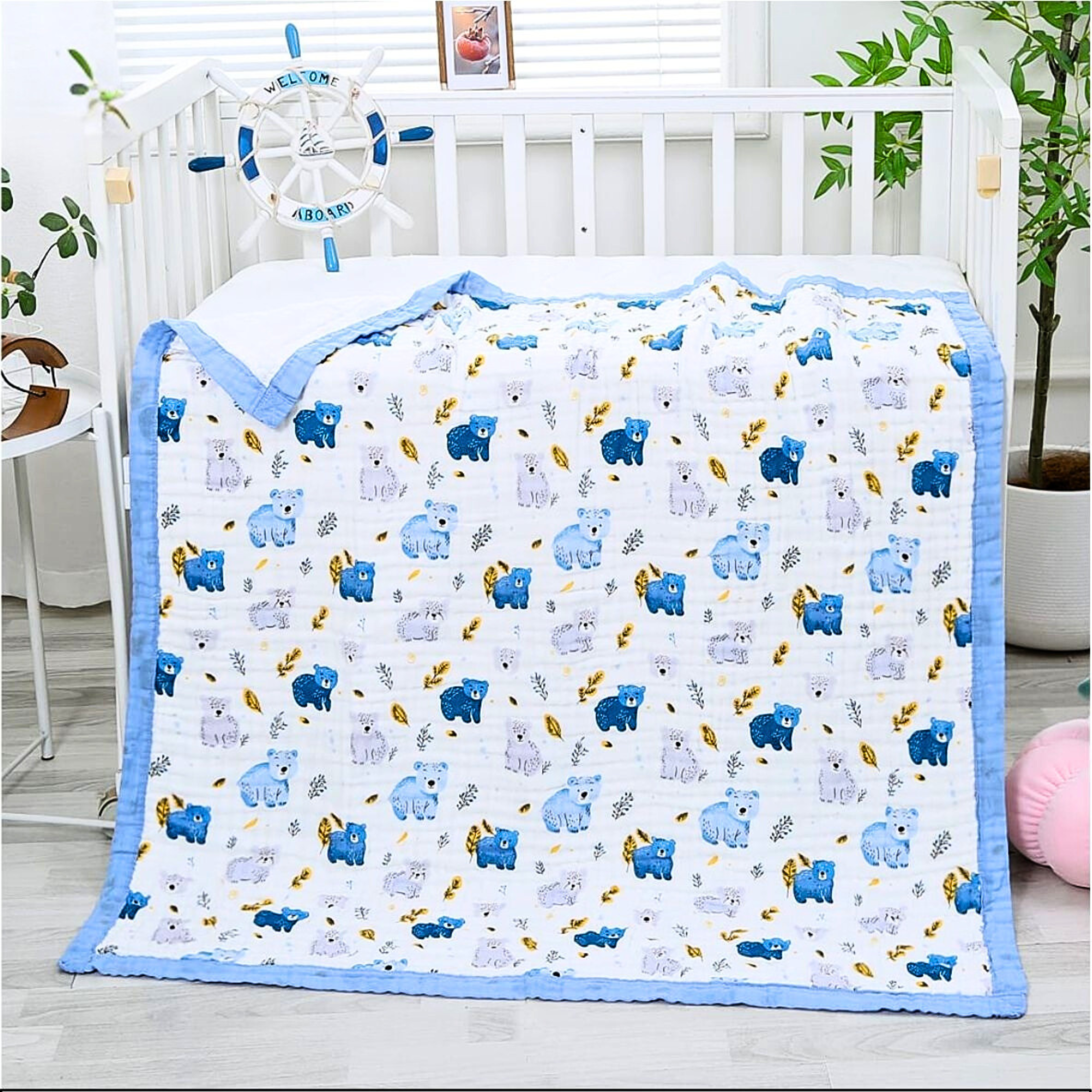 Organic 100% Cotton 6 layer Baby Muslin Blanket Cloth | Ultra-Soft & Breathable | 110×110 cm | Newborn–12 Months babee D